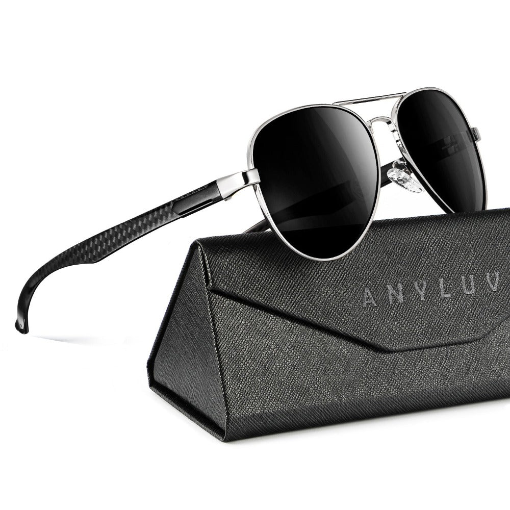Carbon Fiber Temple Polarized Pilot Sunglasses S55-3