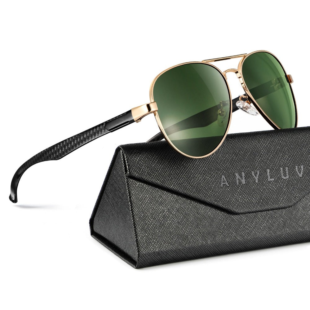 Carbon Fiber Temple Polarized Pilot Sunglasses S55-4