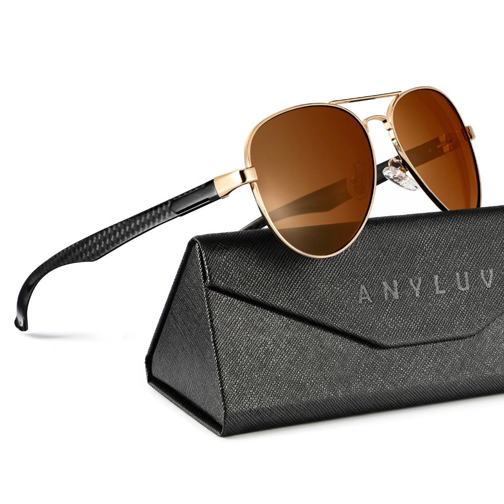 Carbon Fiber Temple Polarized Pilot Sunglasses S55-5