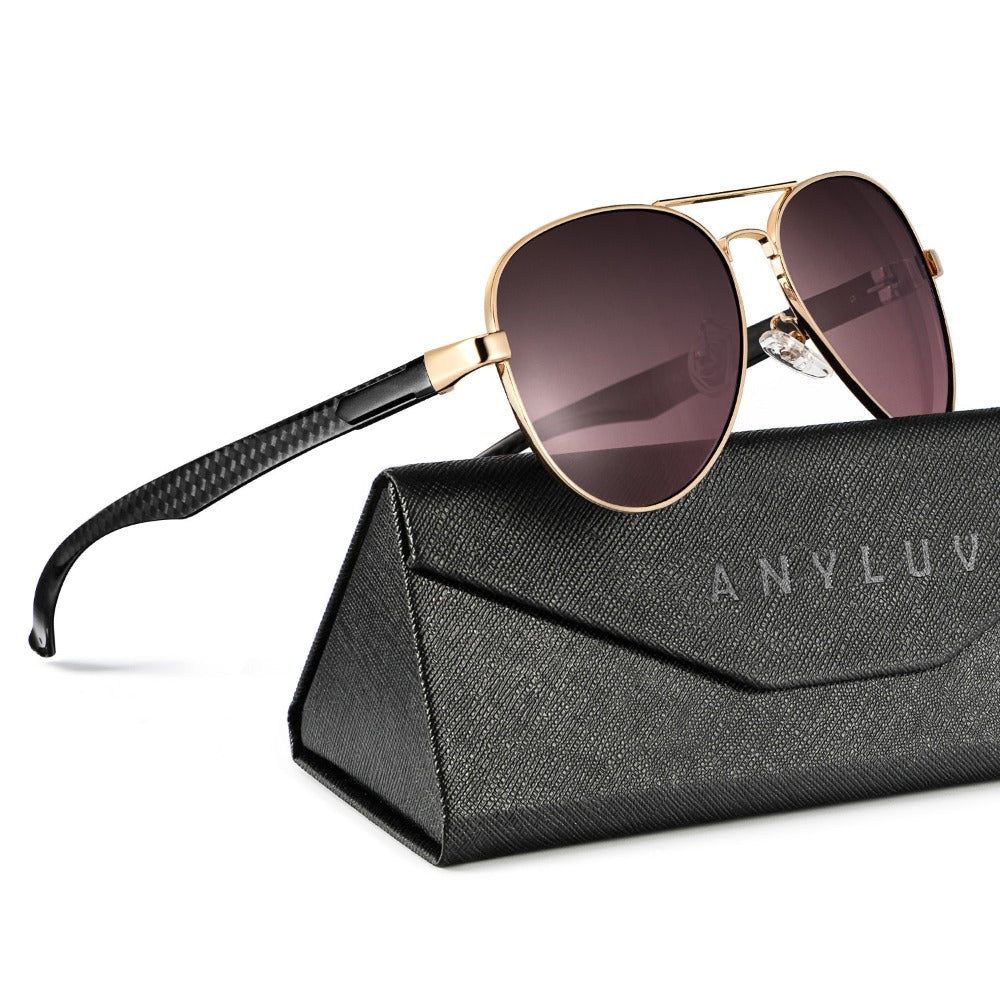 Carbon Fiber Temple Polarized Pilot Sunglasses S55-6