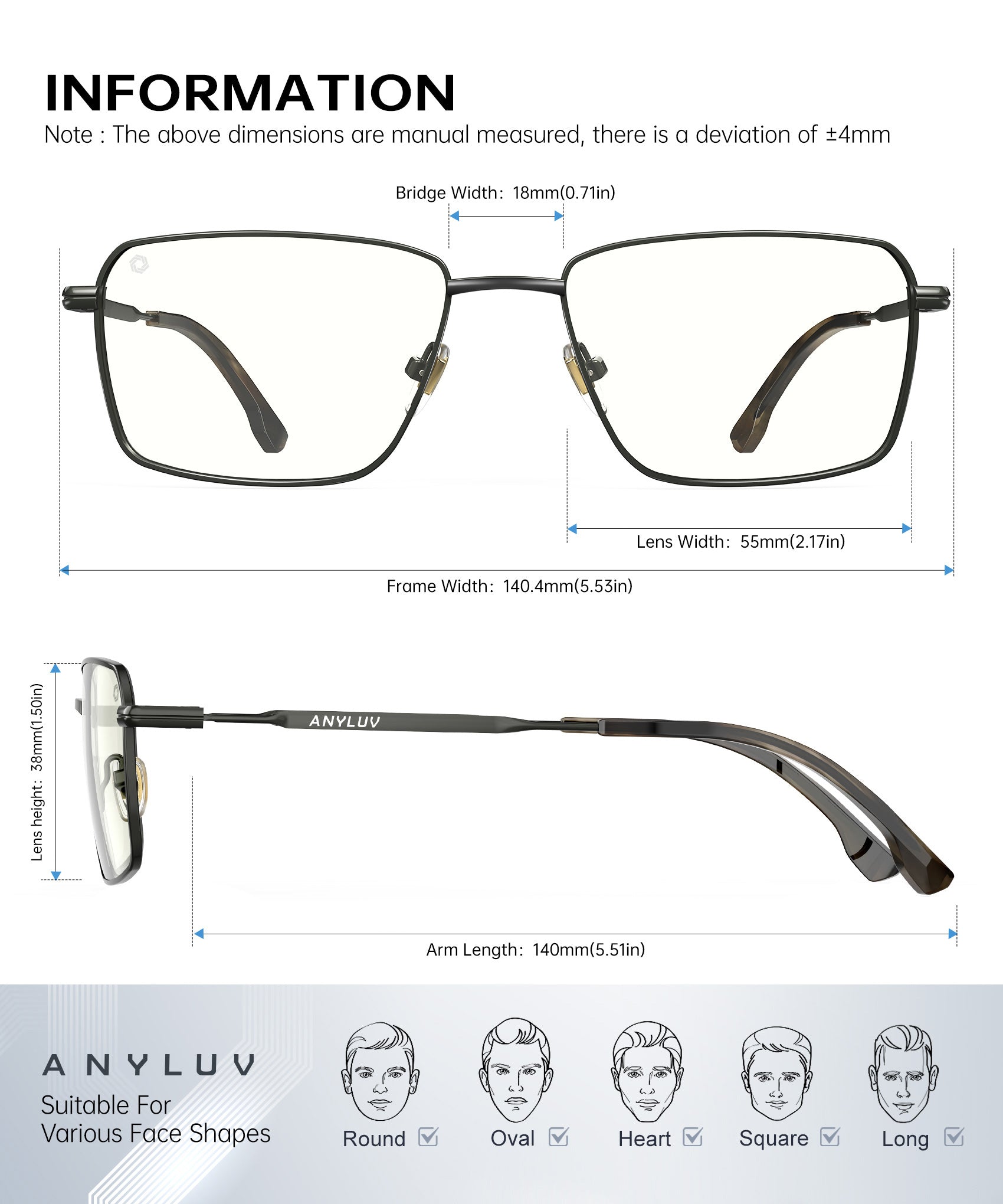 ANYLUV Reading Glasses Men/Women, Anti Eyestrain Blue Light Reader for Women, Metal Cheaters Reading Computer Glasses(WMAN139-1-L150)