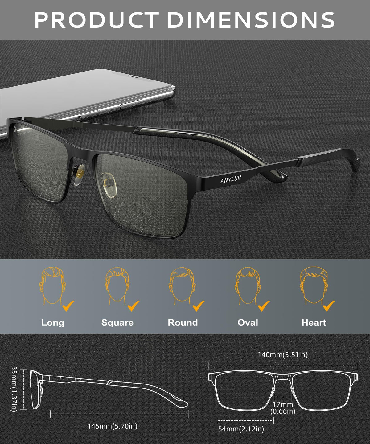 ANYLUV Reading Glasses Men/Women, Anti Eyestrain Blue Light Reader,Metal Cheaters Reading Computer Glasses,+1.00(WMAN132-1EP-L100)