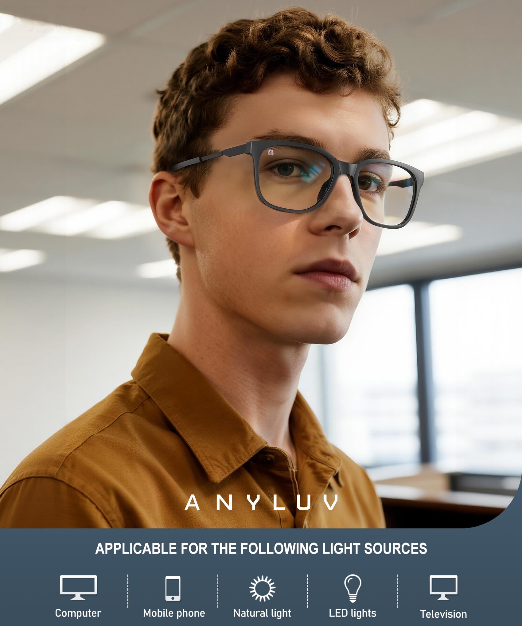 ANYLUV Blue Light Glasses for Men, Lightweight Computer Gaming Glasses, Stylish Anti Eyestrain Blue Light Blocking Men(WMAN114-2EP)