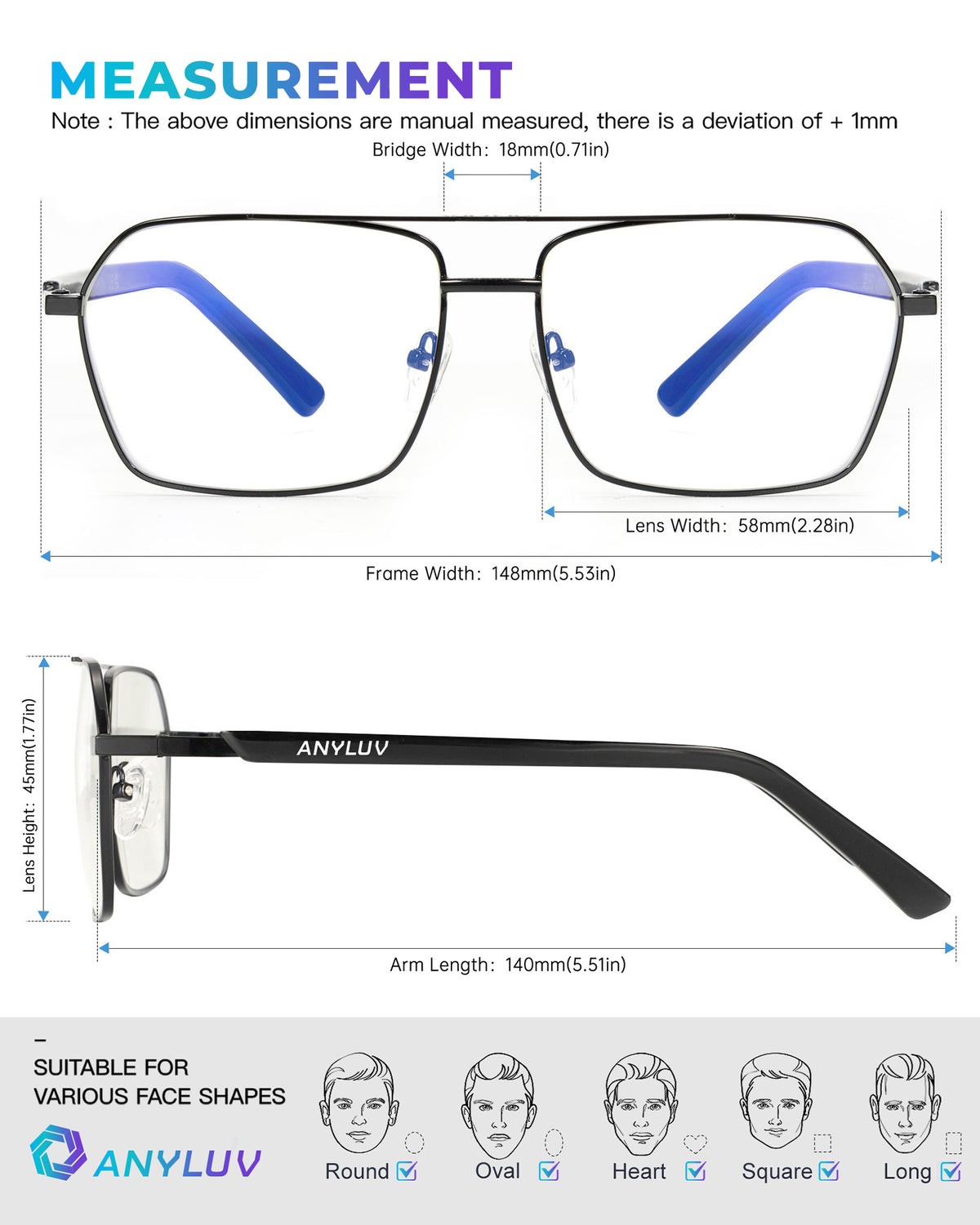 ANYLUV Blue Light Glasses Men/Women, Blue Light Blocking Glasses, Computer Screen Blocker Eyes Protection Glasses WMAN4528-1