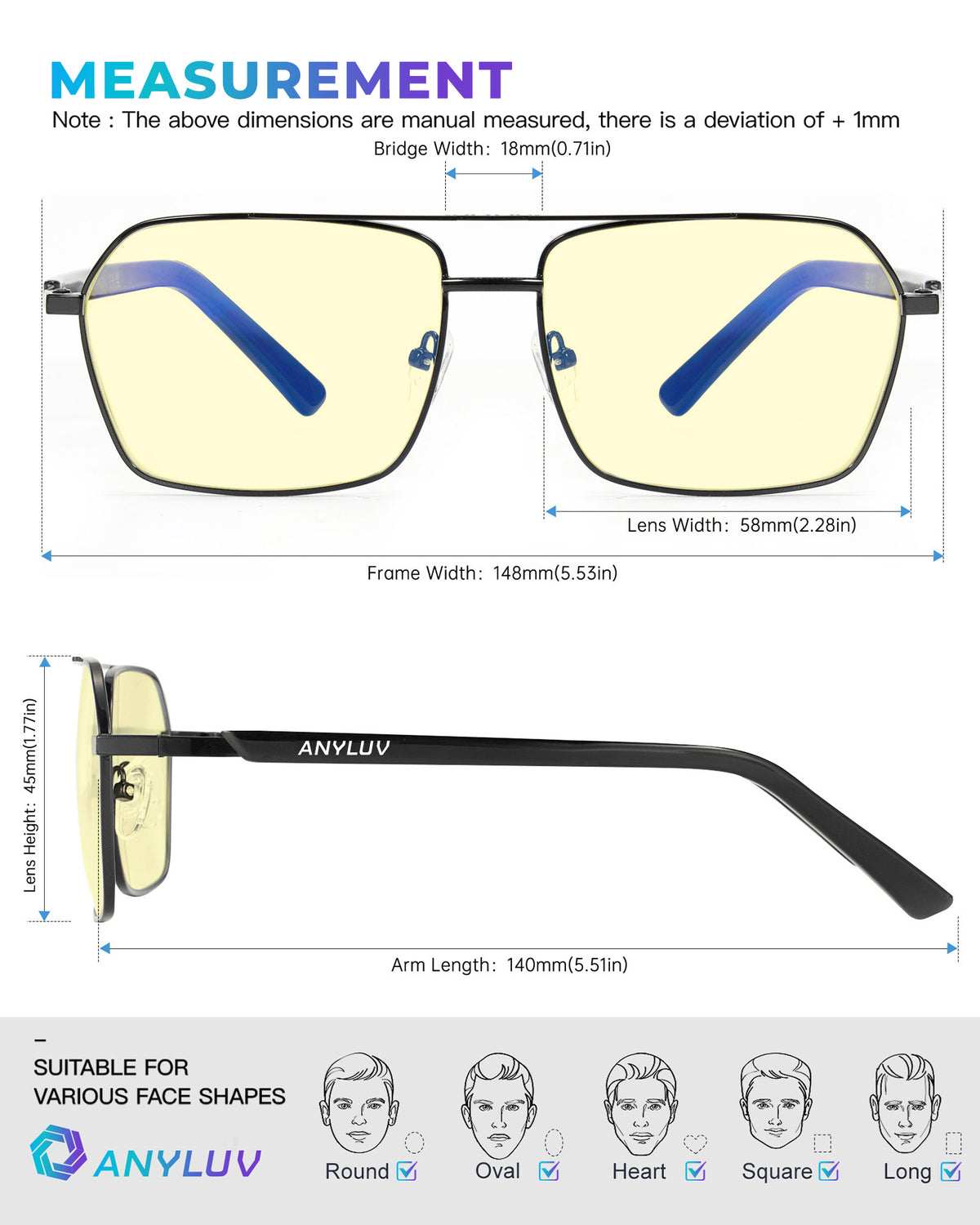 ANYLUV Blue Light Glasses Men/Women, Blue Light Blocking Glasses, Computer Screen Blocker Eyes Protection Glasses WMAN6528-1