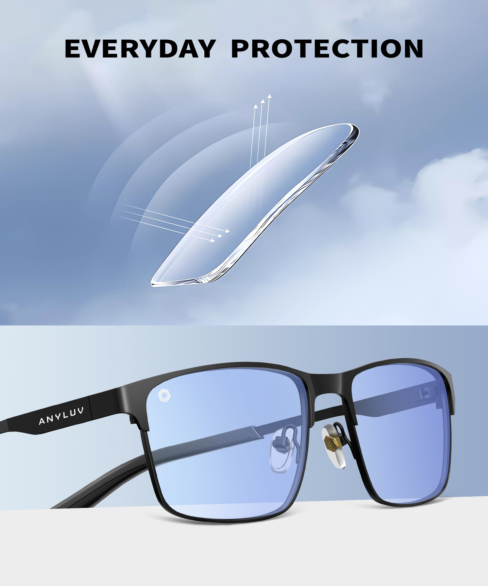 ANYLUV Blue Light Glasses for Men/Women, Lightweight Blue Light Blocking Glasses, Anti-Eye Strain Computer Glasses for Gaming(WMAN132-1EP)