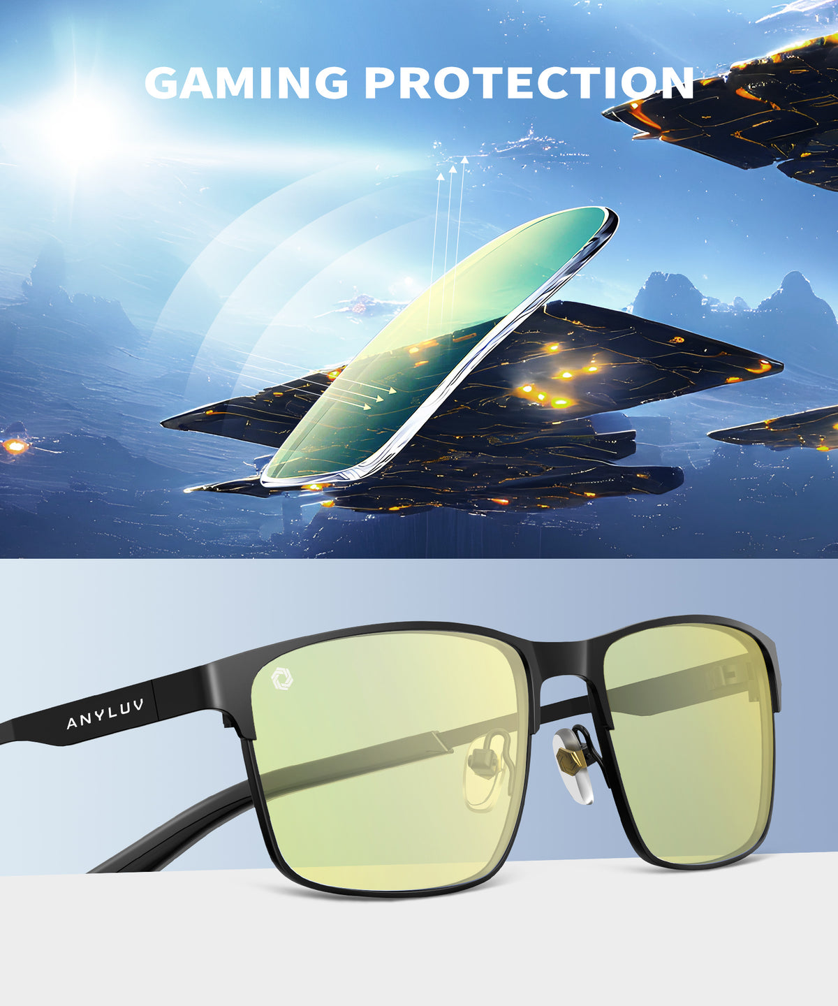 ANYLUV Blue Light Glasses for Men/Women, Lightweight Blue Light Blocking Glasses, Anti-Eye Strain Computer Glasses for Gaming WMAN132-1GP
