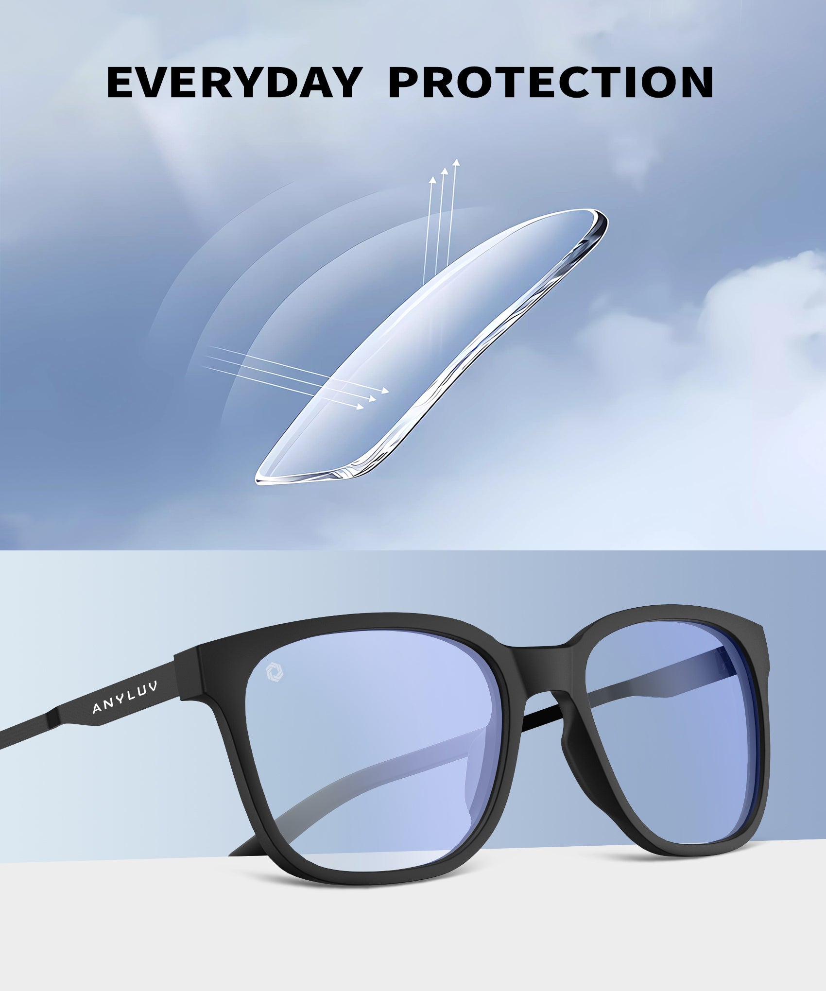 ANYLUV Blue Light Glasses for Men, Lightweight Computer Gaming Glasses, Stylish Anti Eyestrain Blue Light Blocking Men(WMAN114-2EP)