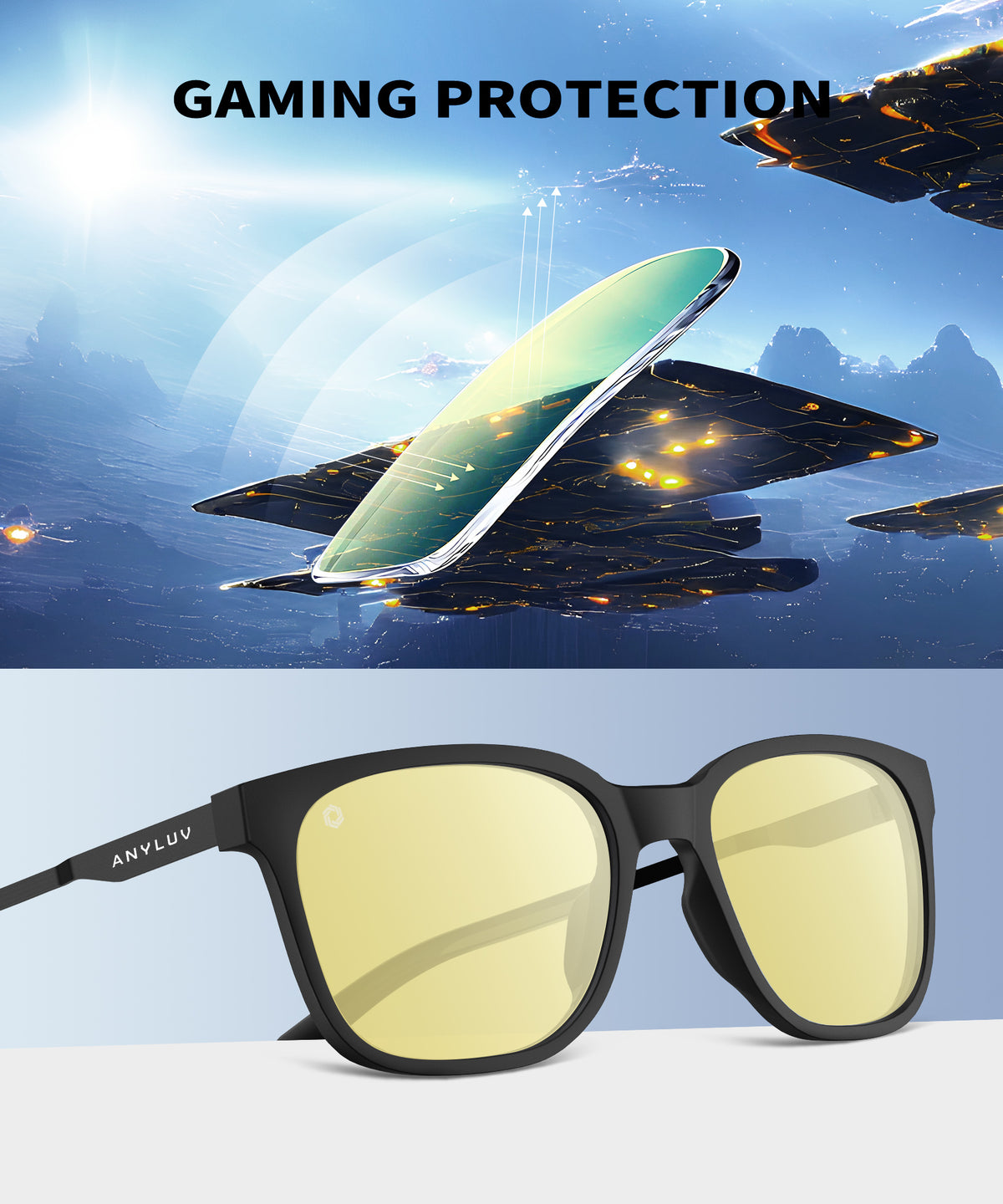 ANYLUV Blue Light Blocking Glasses Men Computer Gaming Glasses Lightweight Al-Mg Metal Anti Eyestrain Eye Protection WM114-2GP