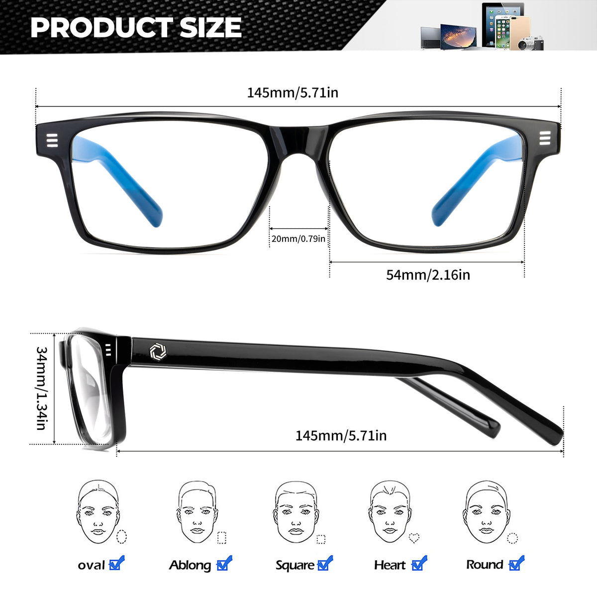 ANYLUV Blue Light Glasses Men Woman, Blue Light Blocking Glasses for Computer Gaming, Eye Strain Relief Eye Protection WMAN4508-1