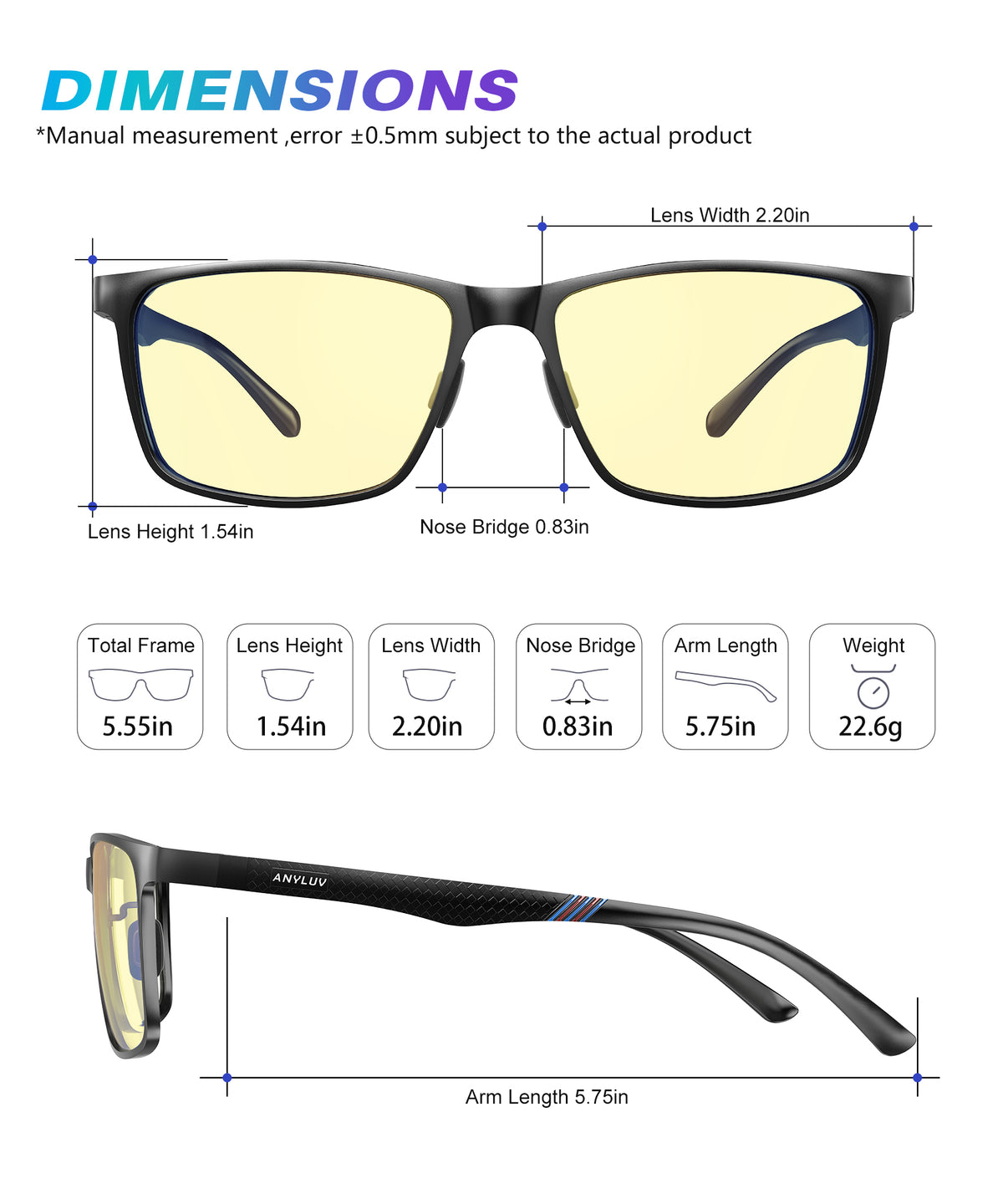 ANYLUV Blue Light Glasses Men/Women, Al-Mg Metal Computer Blue Light Blocking Glasses, Relieve Eyestrain and Eye Protection WMAN6556-1