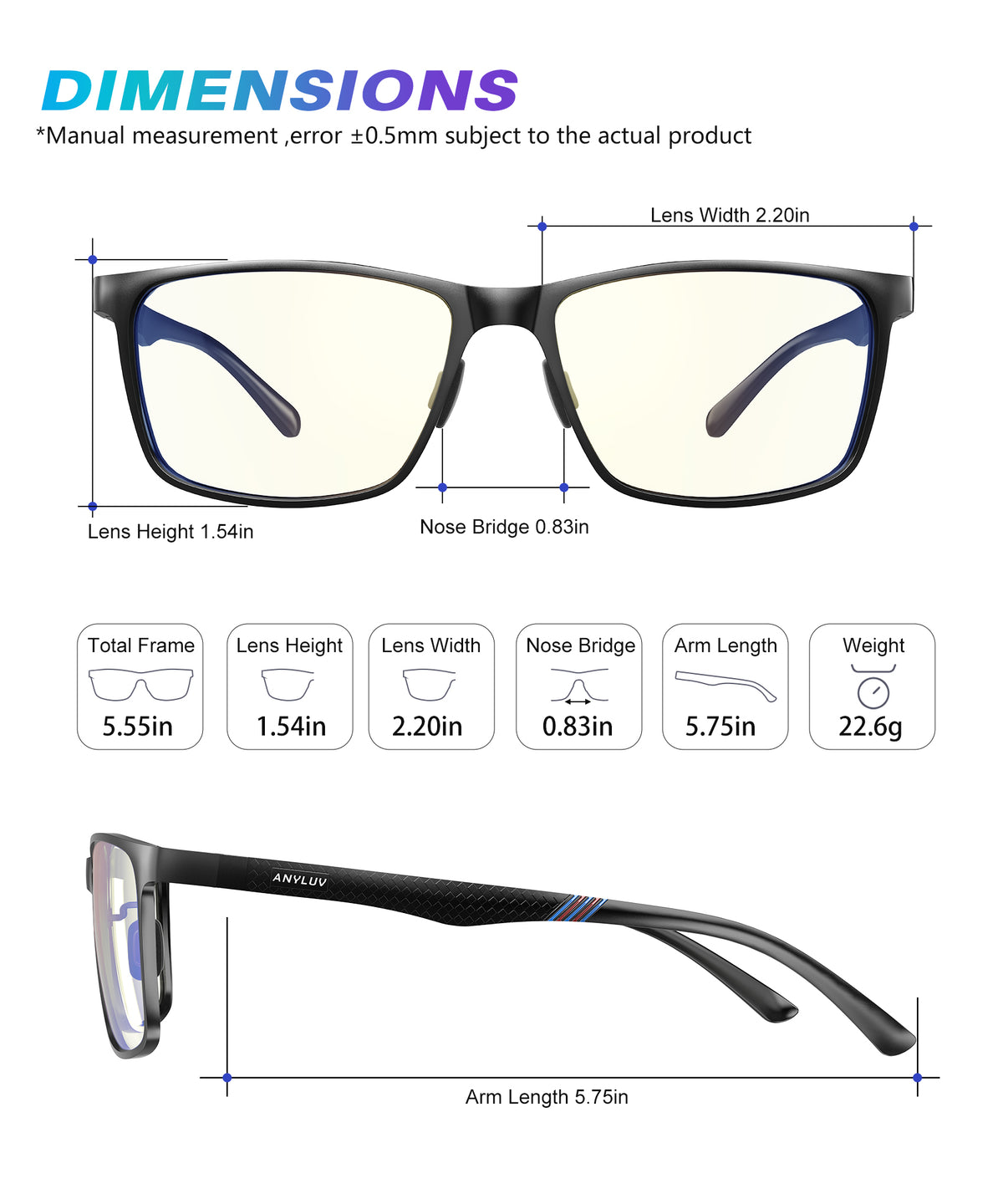 ANYLUV Blue Light Glasses Men, Relieve Eyestrain and Eye Protection, Al-Mg Metal Computer Blue Light Blocking Glasses WMAN4556-1