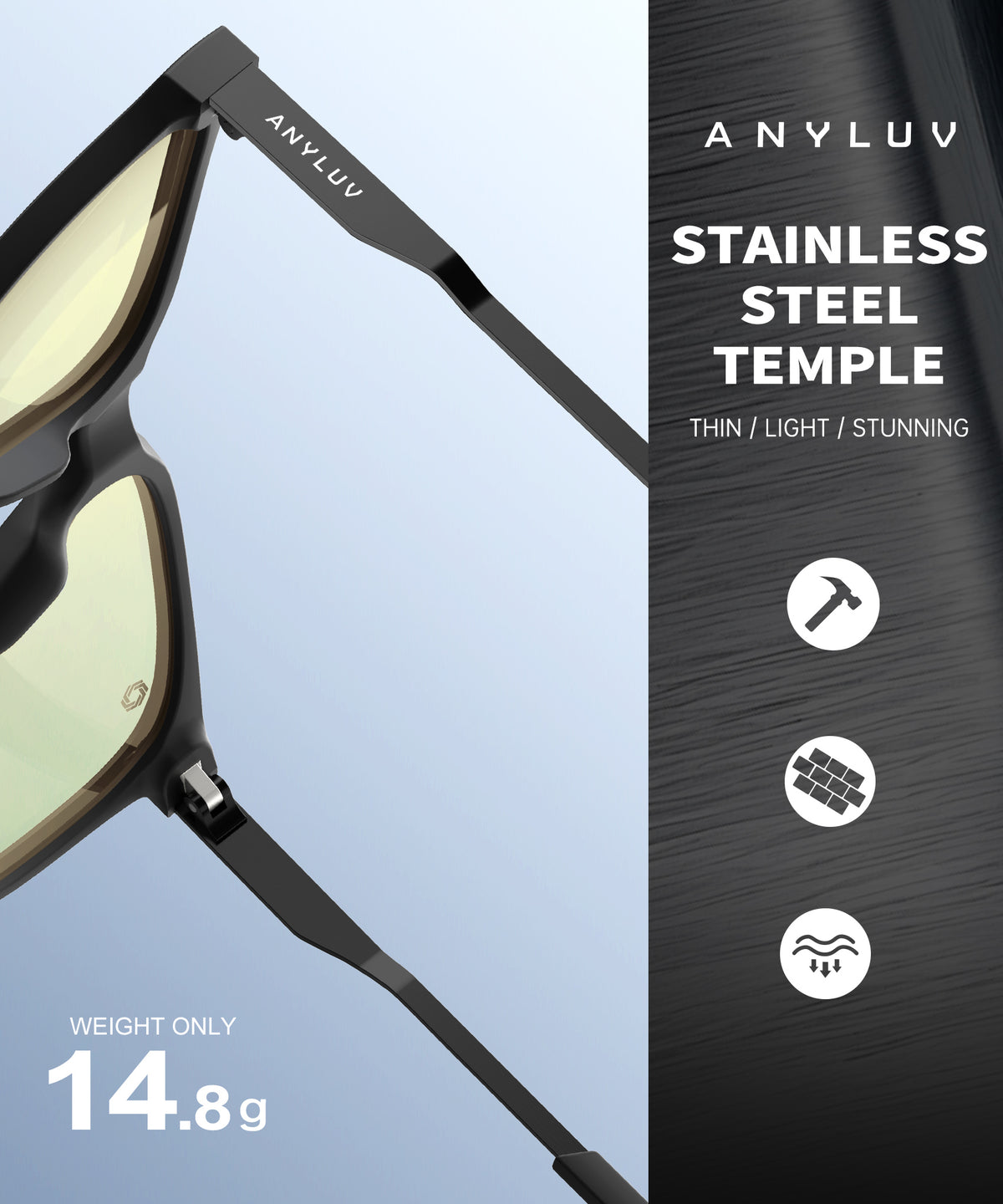 ANYLUV Blue Light Blocking Glasses Men Computer Gaming Glasses Lightweight Al-Mg Metal Anti Eyestrain Eye Protection WM114-2GP