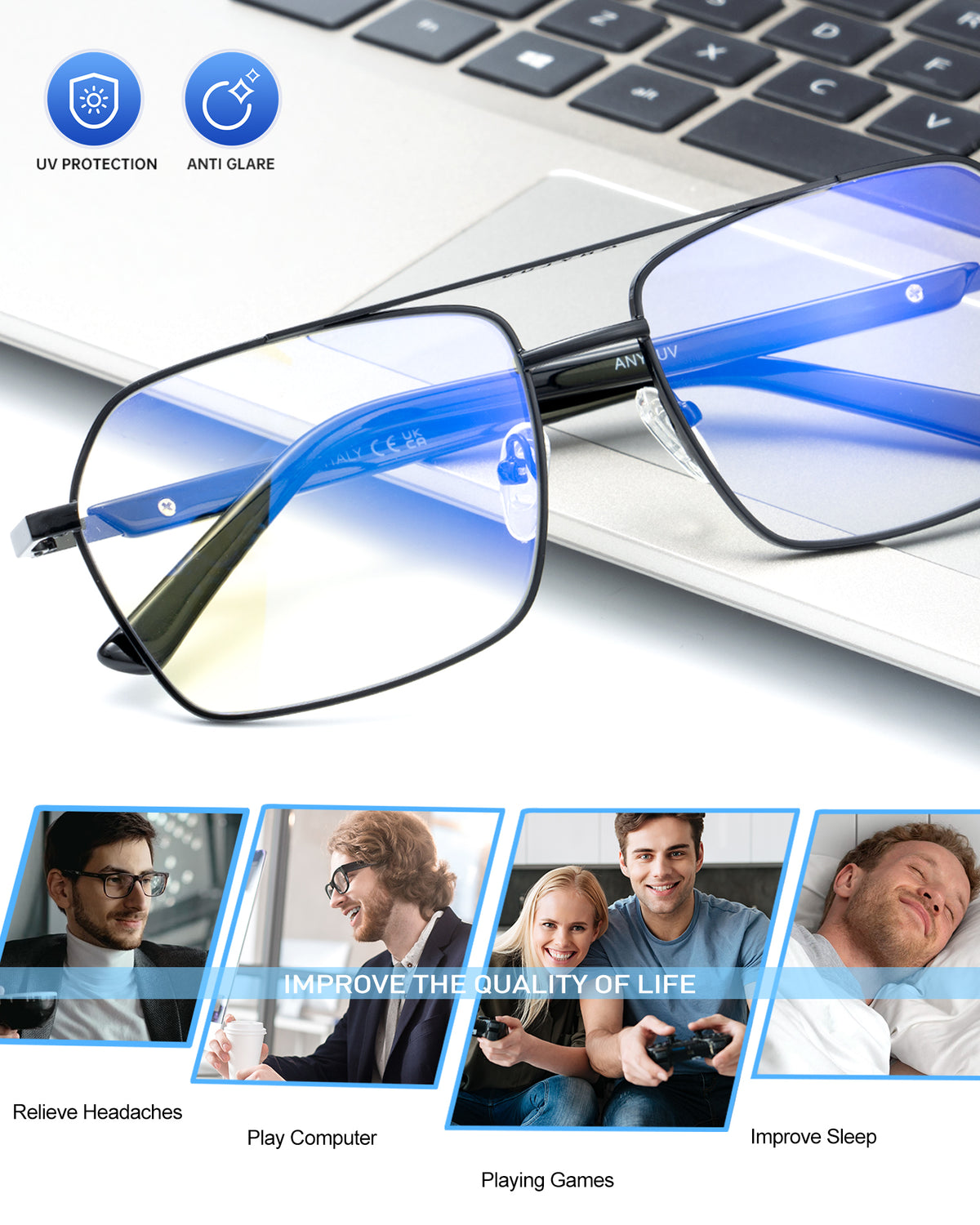 ANYLUV Blue Light Glasses Men/Women, Blue Light Blocking Glasses, Computer Screen Blocker Eyes Protection Glasses WMAN4528-1
