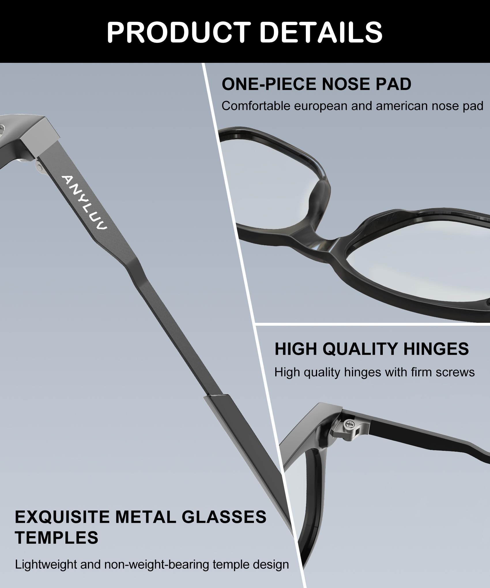 ANYLUV Reading Glasses Men/Women, Anti Eyestrain Blue Light Reader for Women, Metal Cheaters Reading Computer Glasses(WMAN114-2EP-L150)