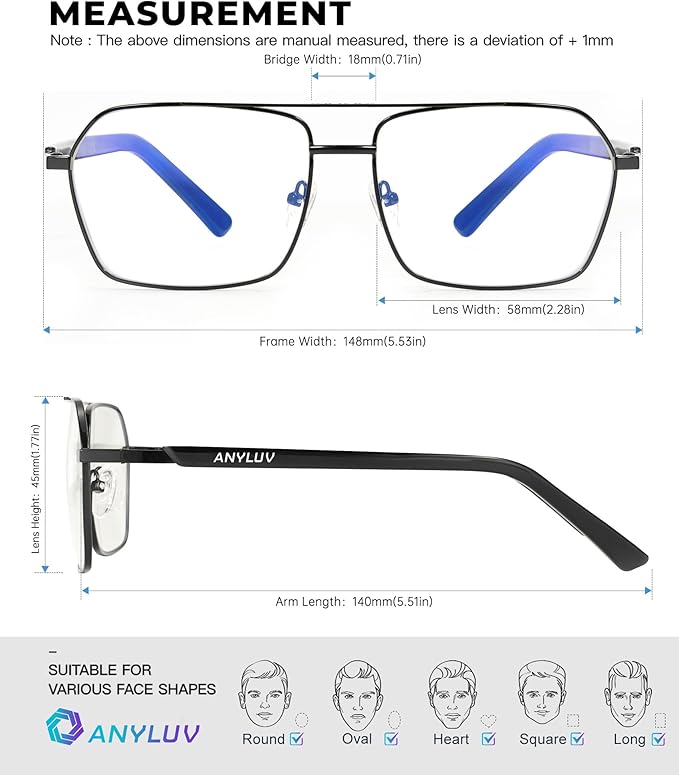 ANYLUV Blue Light Glasses Men/Women, Blue Light Blocking Glasses, Computer Screen Blocker Eyes Protection Glasses 4528-1