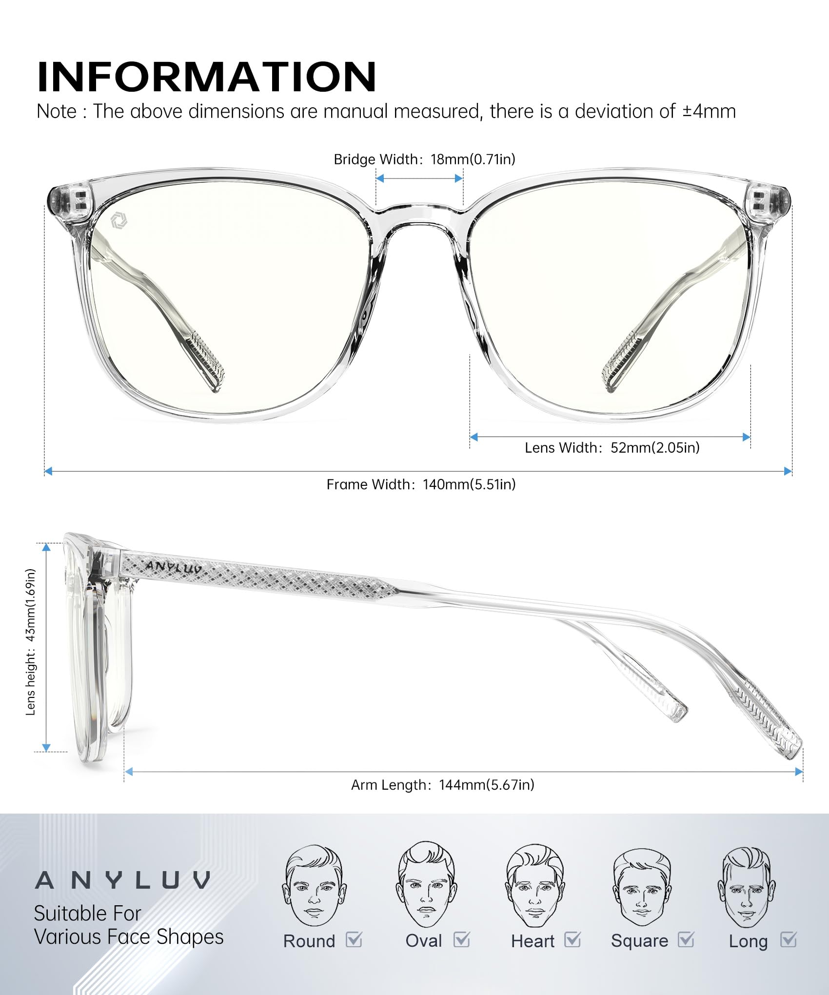 ANYLUV Reading Glasses for Women Blue Light Blocking Stylish Transparent Frame Computer Readers Lightweight Eyeglasses,+1.50(WMAN161-5EP-L150)