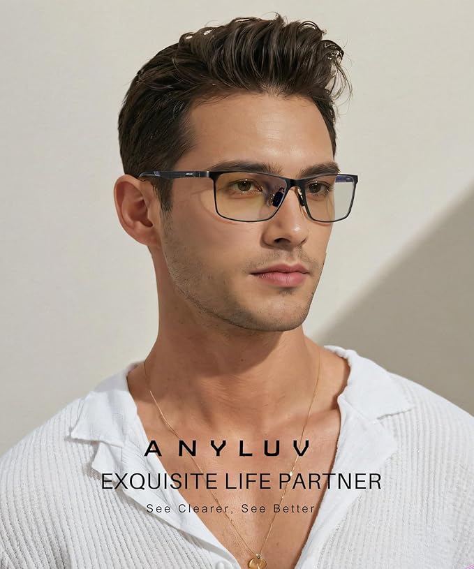 ANYLUV Blue Light Glasses Men, Relieve Eyestrain and Eye Protection, Al-Mg Metal Computer Blue Light Blocking Glasses 4556-1