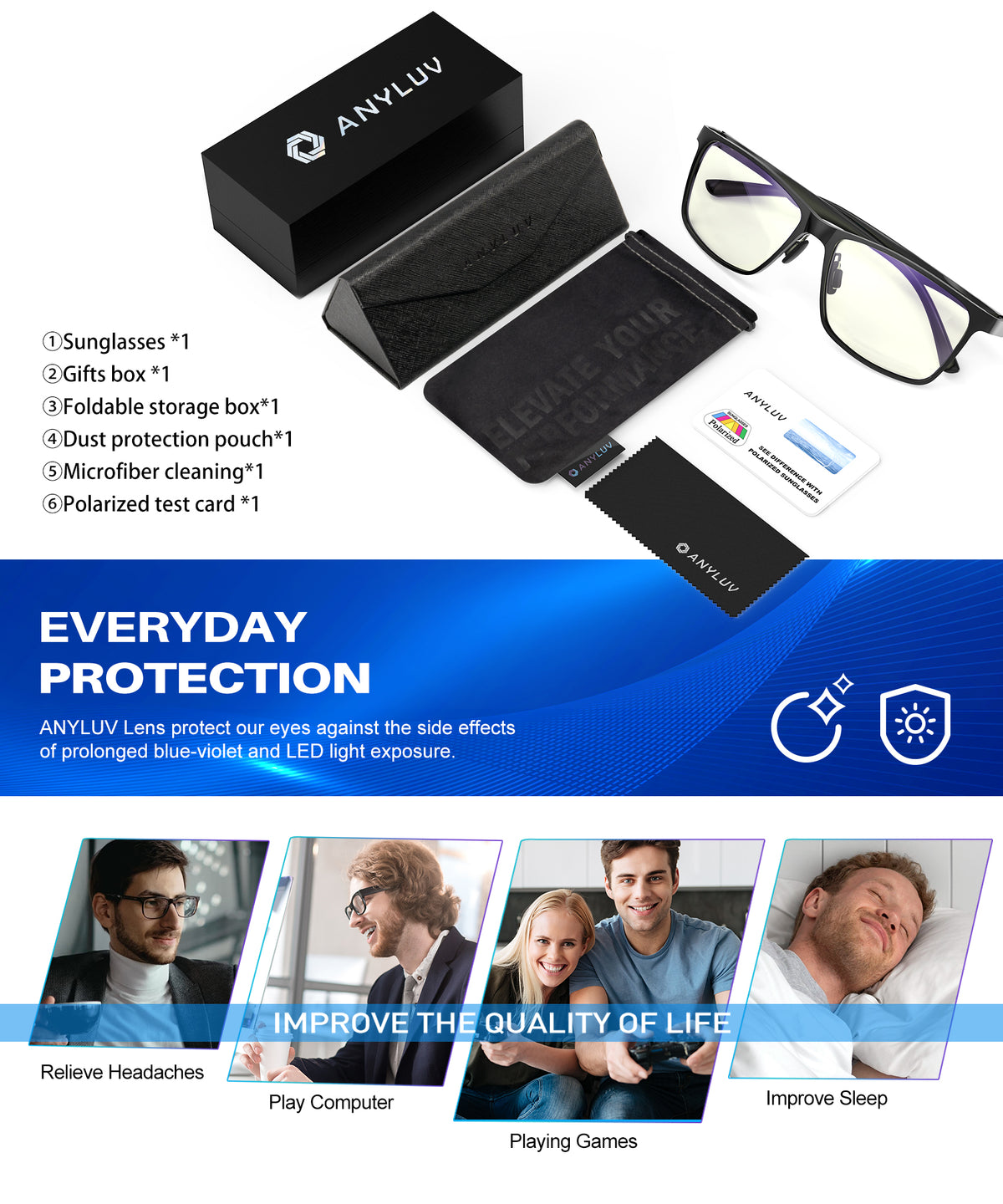 ANYLUV Blue Light Glasses Men, Relieve Eyestrain and Eye Protection, Al-Mg Metal Computer Blue Light Blocking Glasses WMAN4556-1