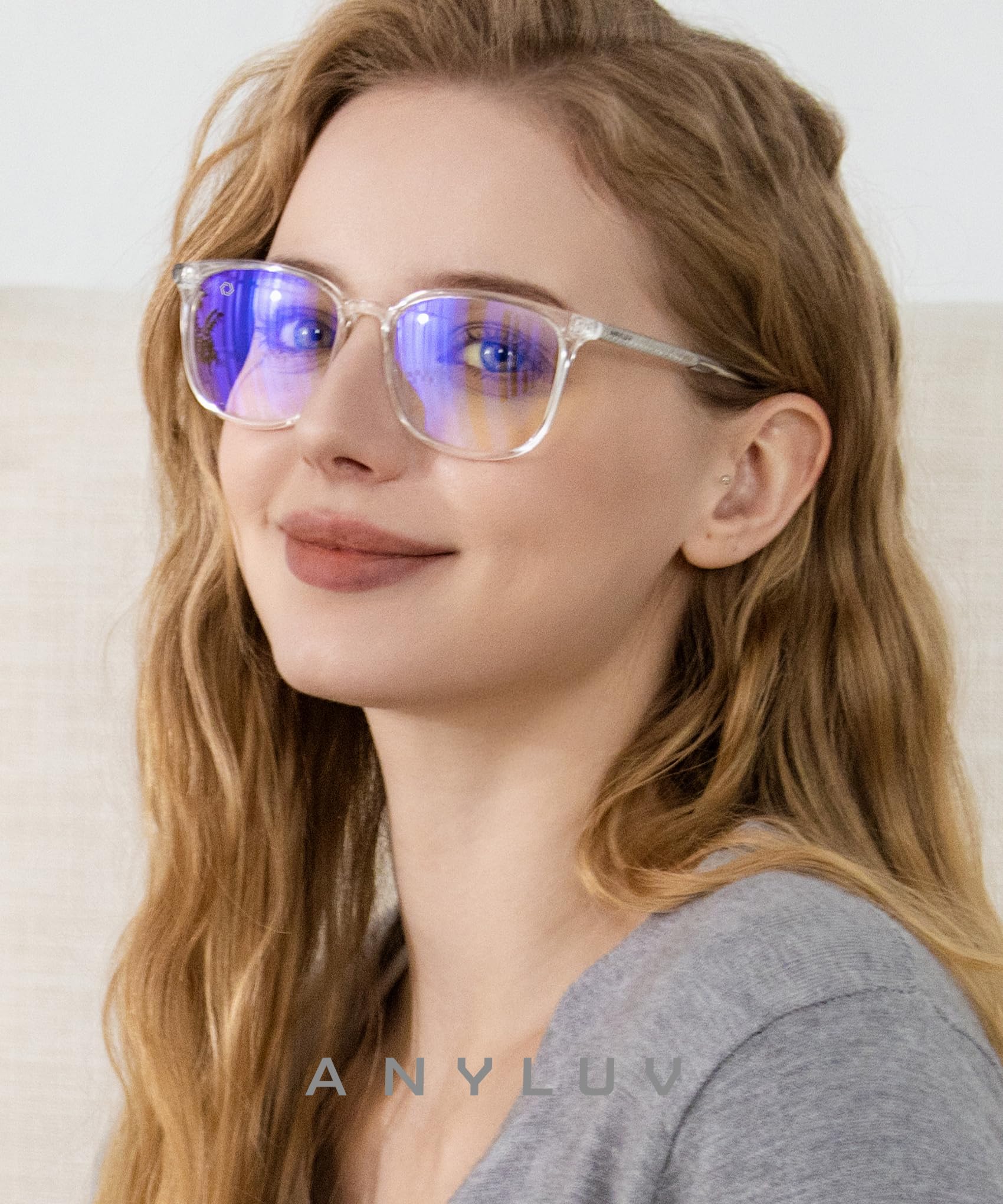 ANYLUV Reading Glasses for Women Blue Light Blocking Stylish Transparent Frame Computer Readers Lightweight Eyeglasses,+1.50(WMAN161-5EP-L150)