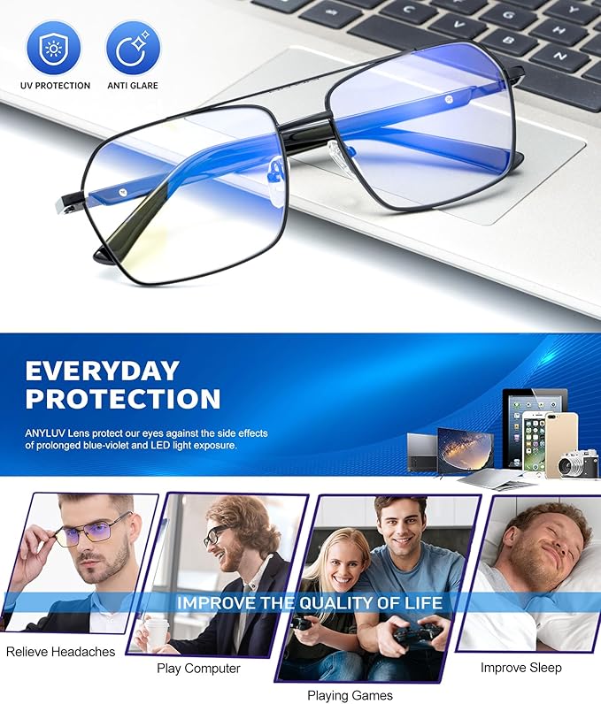ANYLUV Blue Light Glasses Men/Women, Blue Light Blocking Glasses, Computer Screen Blocker Eyes Protection Glasses 4528-1