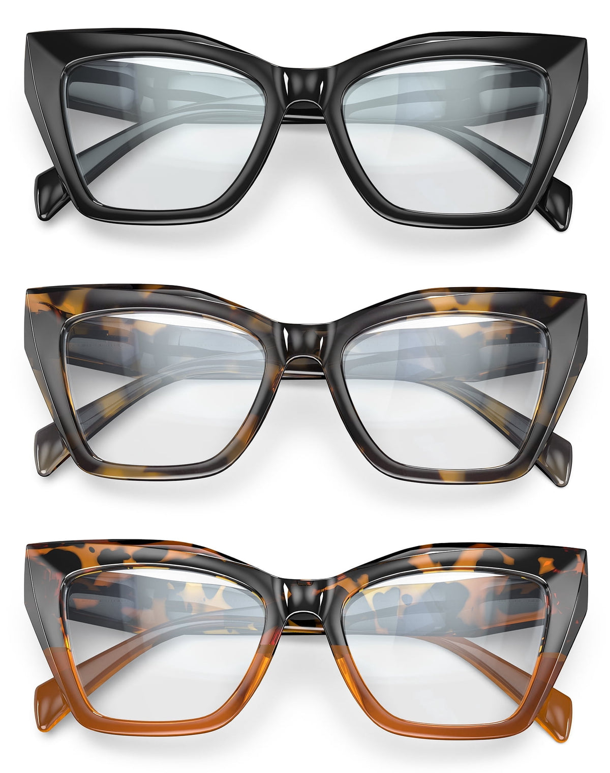 3-Pack Women's Reading Glasses with Blue Light Blocking and Anti-Glare Features(WMANJS1202-1-2-3-L200)
