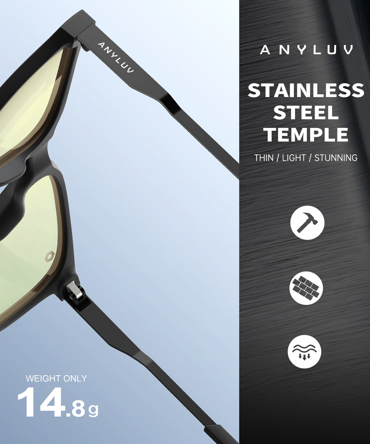 ANYLUV Blue Light Blocking Glasses Men Computer Gaming Glasses Lightweight Al-Mg Metal Anti Eyestrain Eye Protection(WMAN114-2GP)