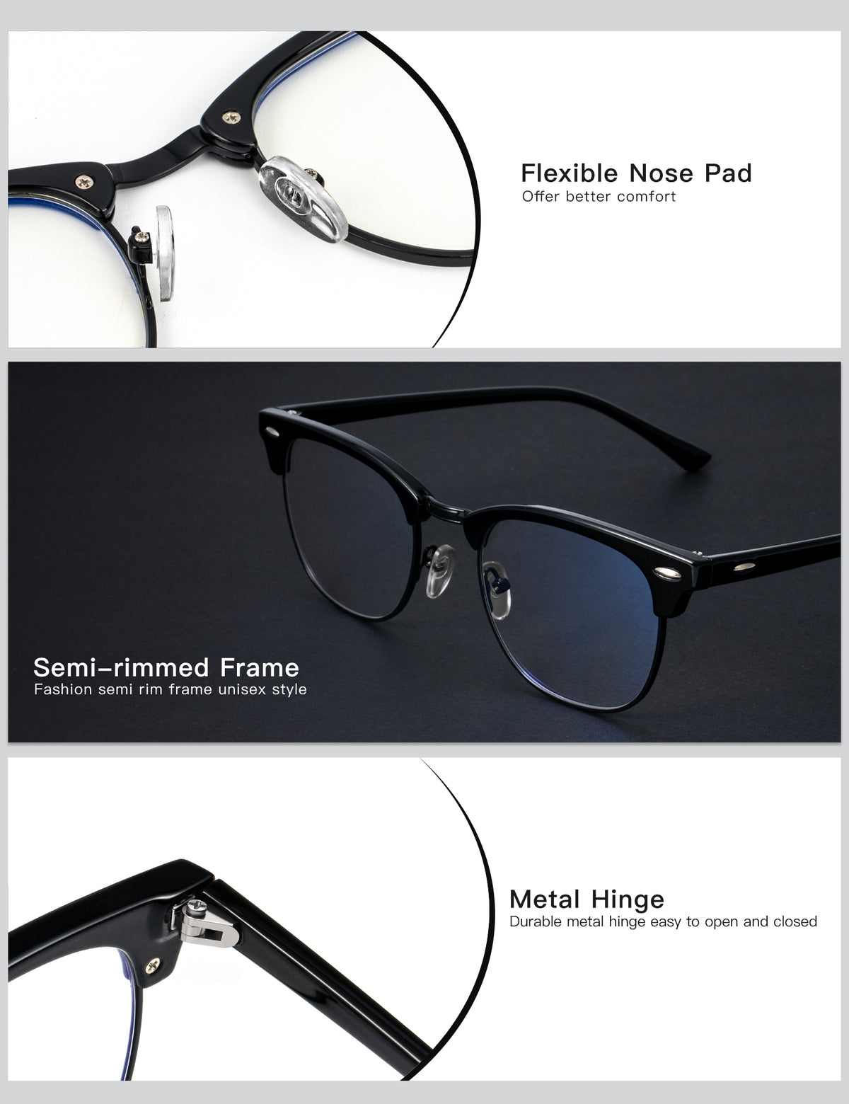 ANYLUV Blue Light Glasses for Women and Men,Advanced Computer Glasses,Semi Rimless Glasses(2 Packs)(WMAN4514-2-3)
