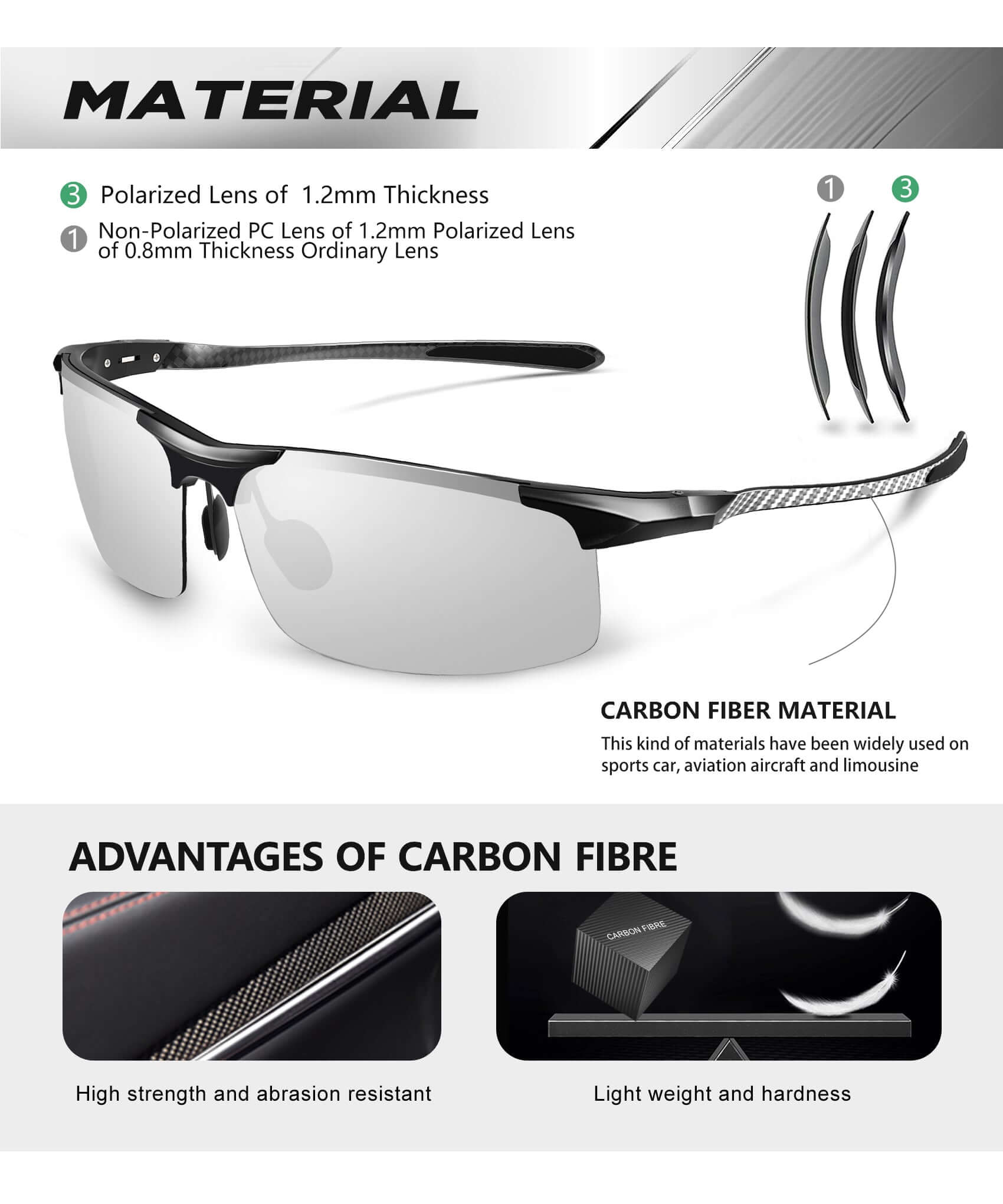 Lightweight Al-Mg Carbon Fiber Polarized Sunglasses A69