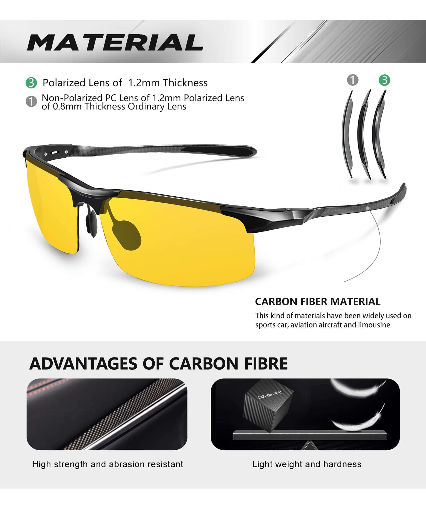 Lightweight Al-Mg Carbon Fiber Polarized Sunglasses A69