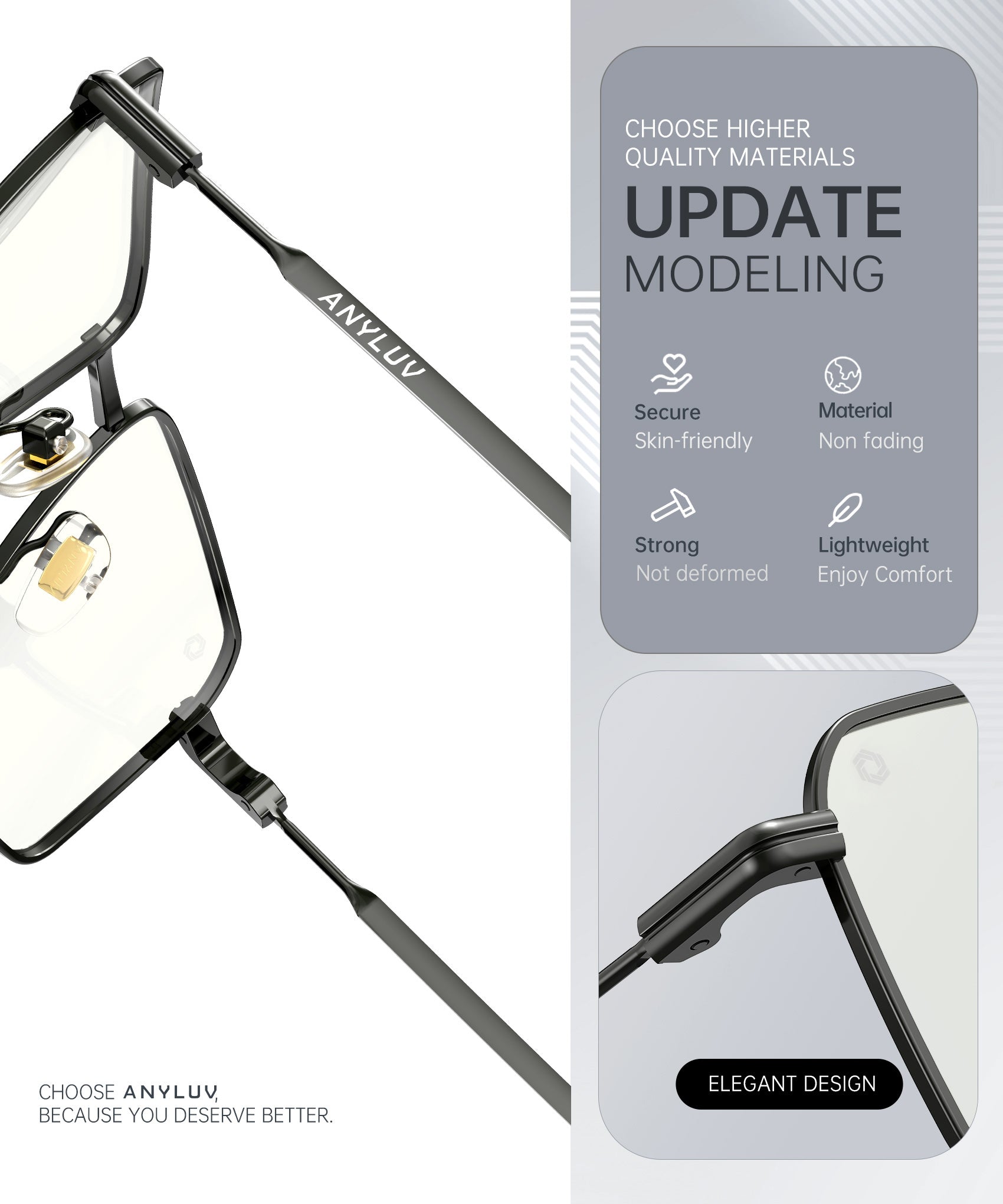 ANYLUV Reading Glasses Men/Women, Anti Eyestrain Blue Light Reader for Women, Metal Cheaters Reading Computer Glasses(WMAN139-1-L150)