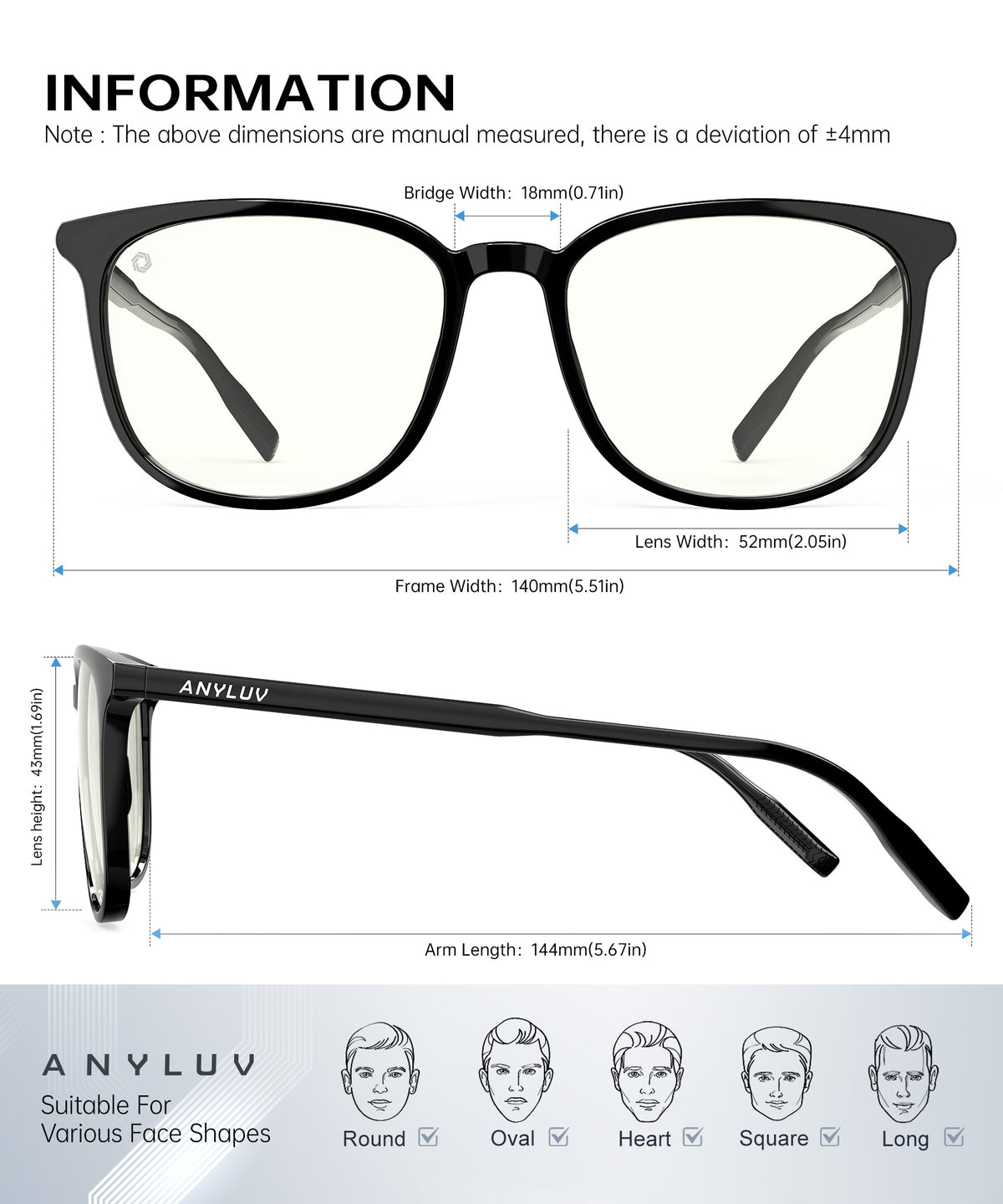 ANYLUV Blue Light Glasses for Woman Men, Womens Blue Light Blocking Glasses Computer Glasses Anti Eyestrain WMAN161-1EP