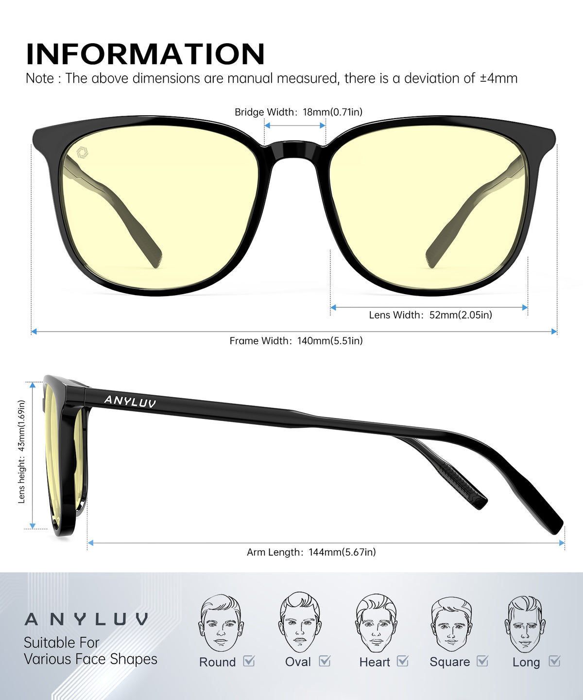 ANYLUV Blue Light Glasses for Woman Men, Womens Blue Light Blocking Glasses Computer Glasses Anti Eyestrain WMAN161-1GP