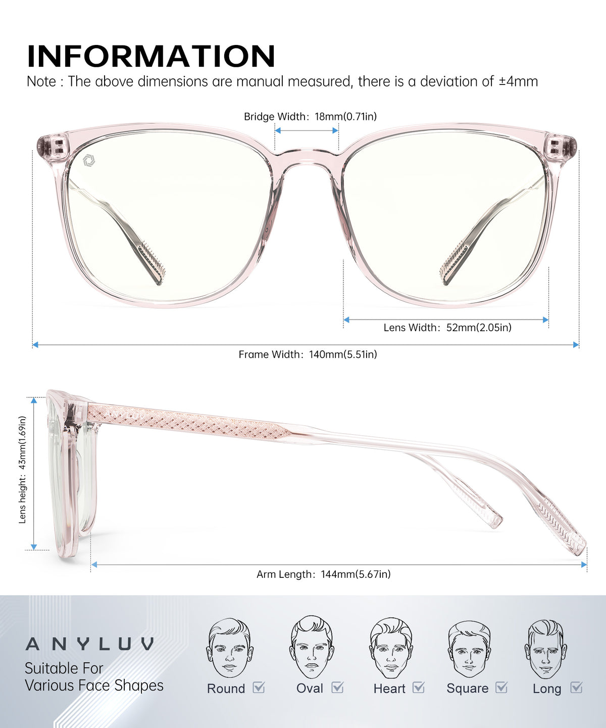 ANYLUV Blue Light Glasses for Woman Men, Womens Blue Light Blocking Glasses Computer Glasses Anti Eyestrain WMAN161-6EP