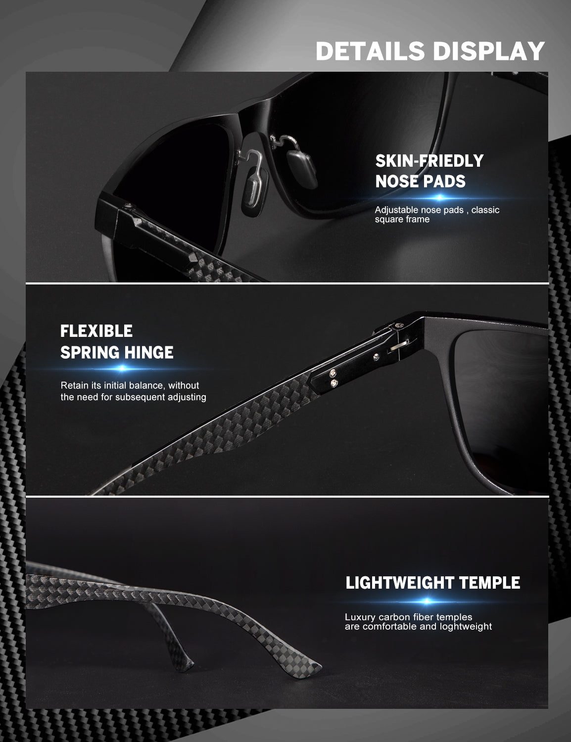 Luxury Carbon Fiber Temple Sunglasses S54-6