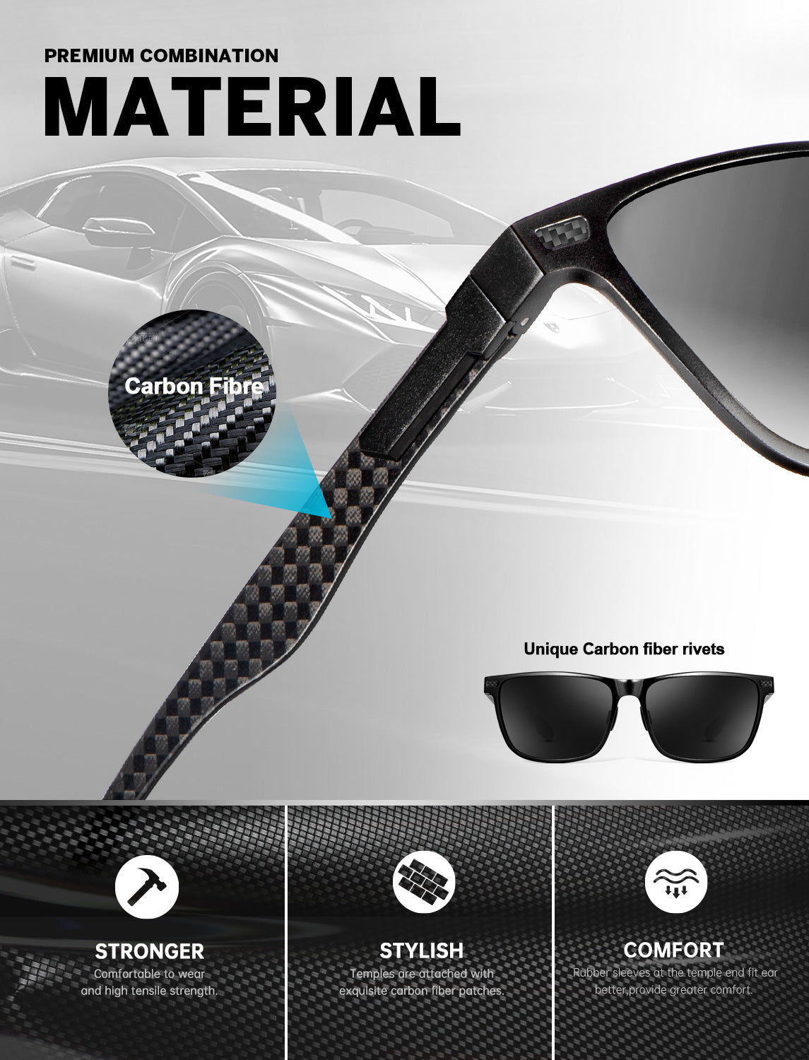 Luxury Carbon Fiber Temple Sunglasses S54-8