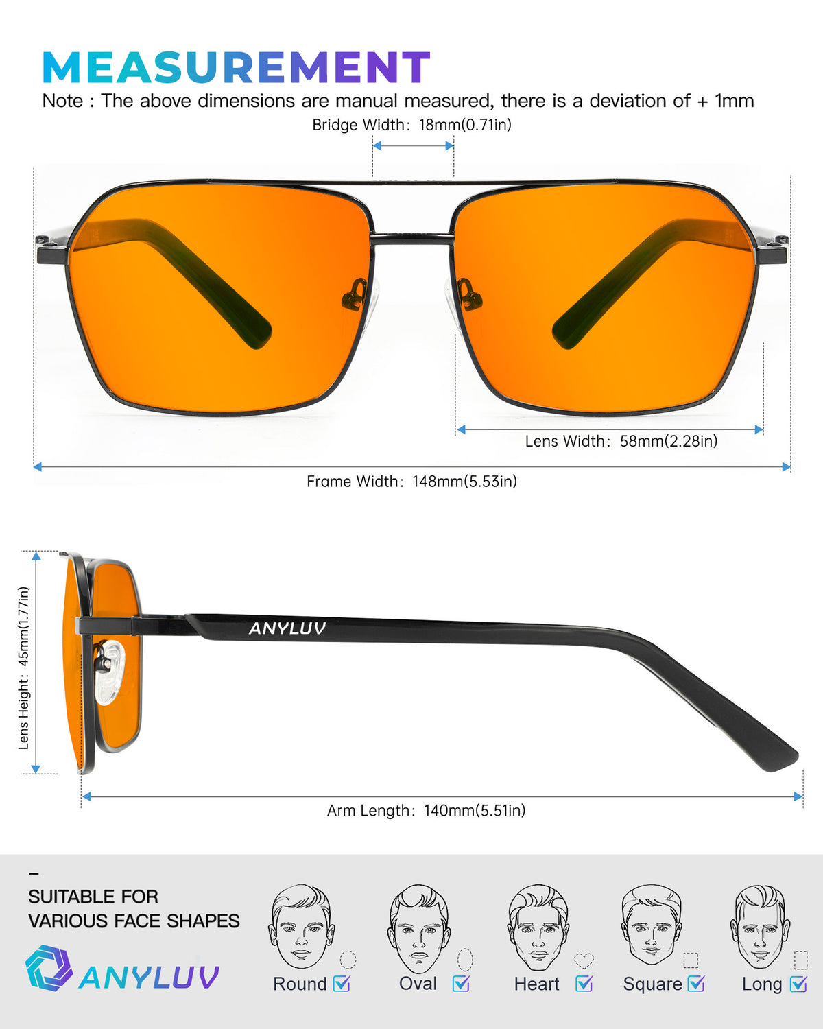 ANYLUV Blue Light Glasses Men/Women, Blue Light Blocking Glasses, Computer Screen Blocker Eyes Protection Glasses WMAN9928-1