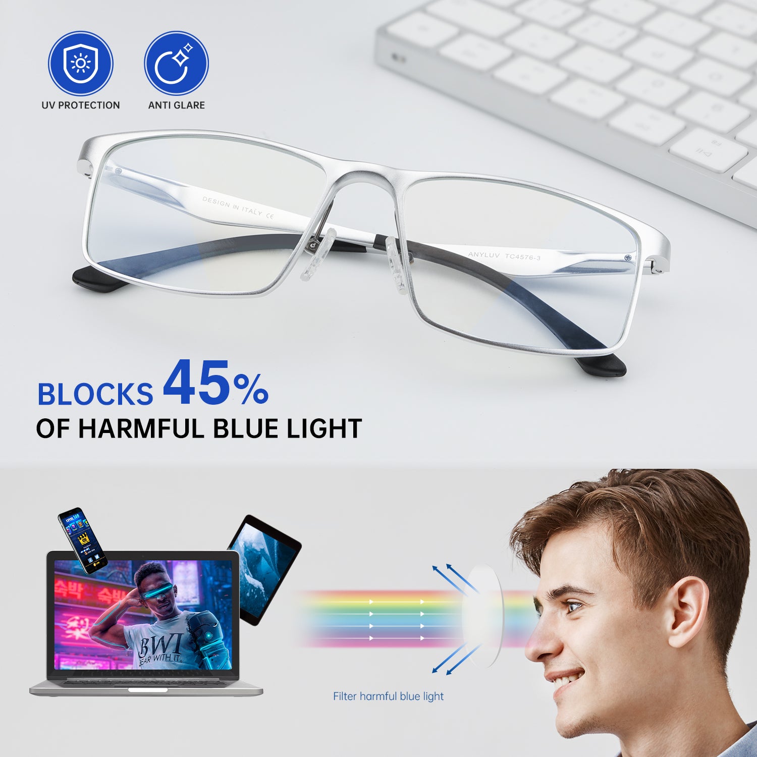 Al-Mg Metal Frame Blue Light Blocking Glasses 4576-1