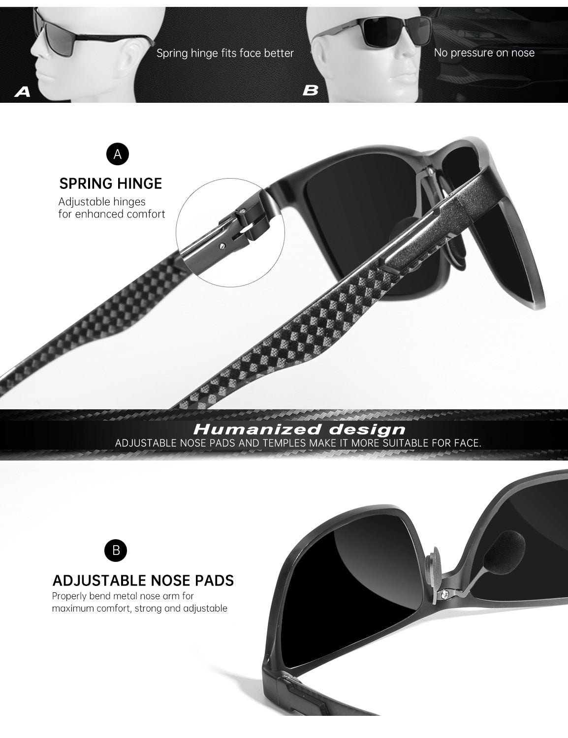 Rectangle Frame Carbon Fiber Temple Sunglasses S50-3