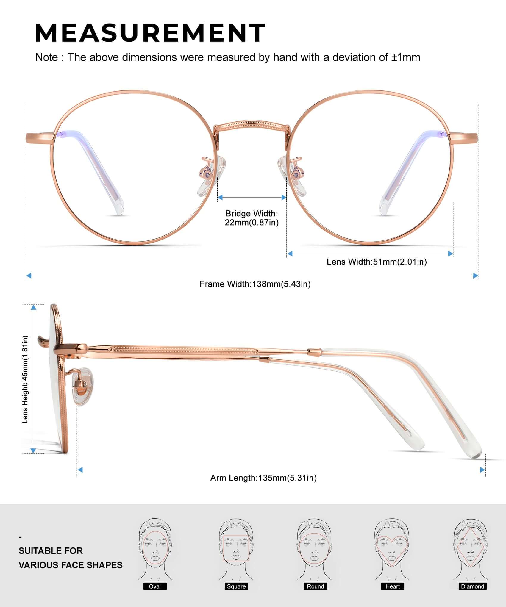 ANYLUV Orion Blue Light Blocking Glasses Size Display