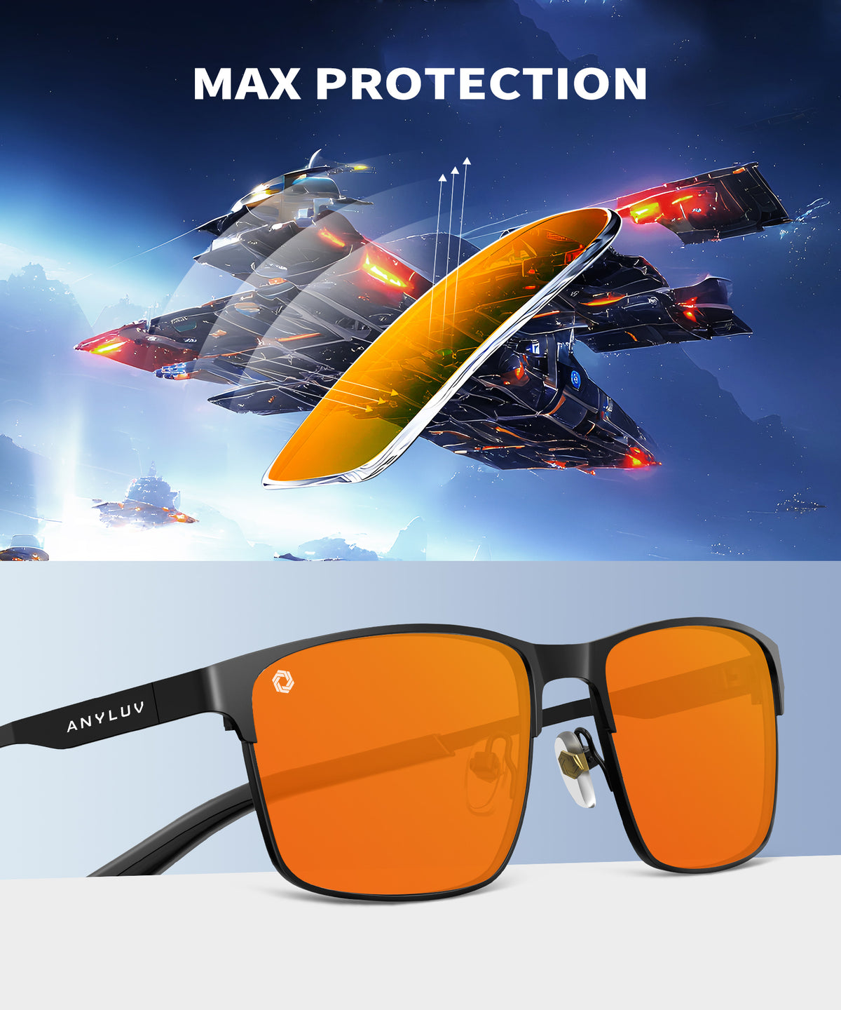 ANYLUV Blue Light Glasses for Men/Women, Lightweight Blue Light Blocking Glasses, Anti-Eye Strain Computer Glasses for Gaming WMAN132-1MP