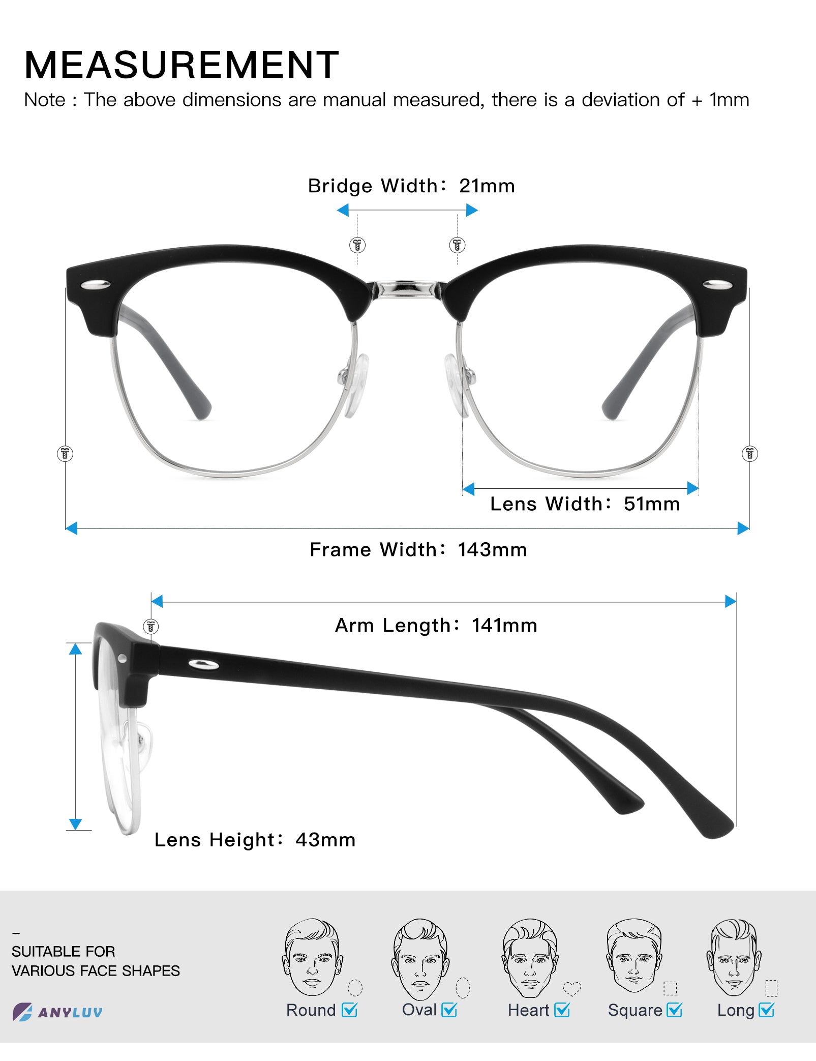 ANYLUV Blue Light Glasses for Women and Men,Advanced Computer Glasses,Semi Rimless Glasses(2 Packs)(WMAN4514-2-6)