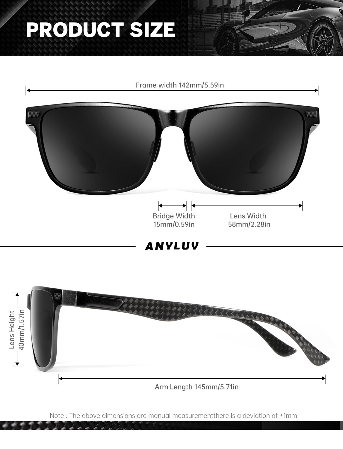 Luxury Carbon Fiber Temple Sunglasses S54-8
