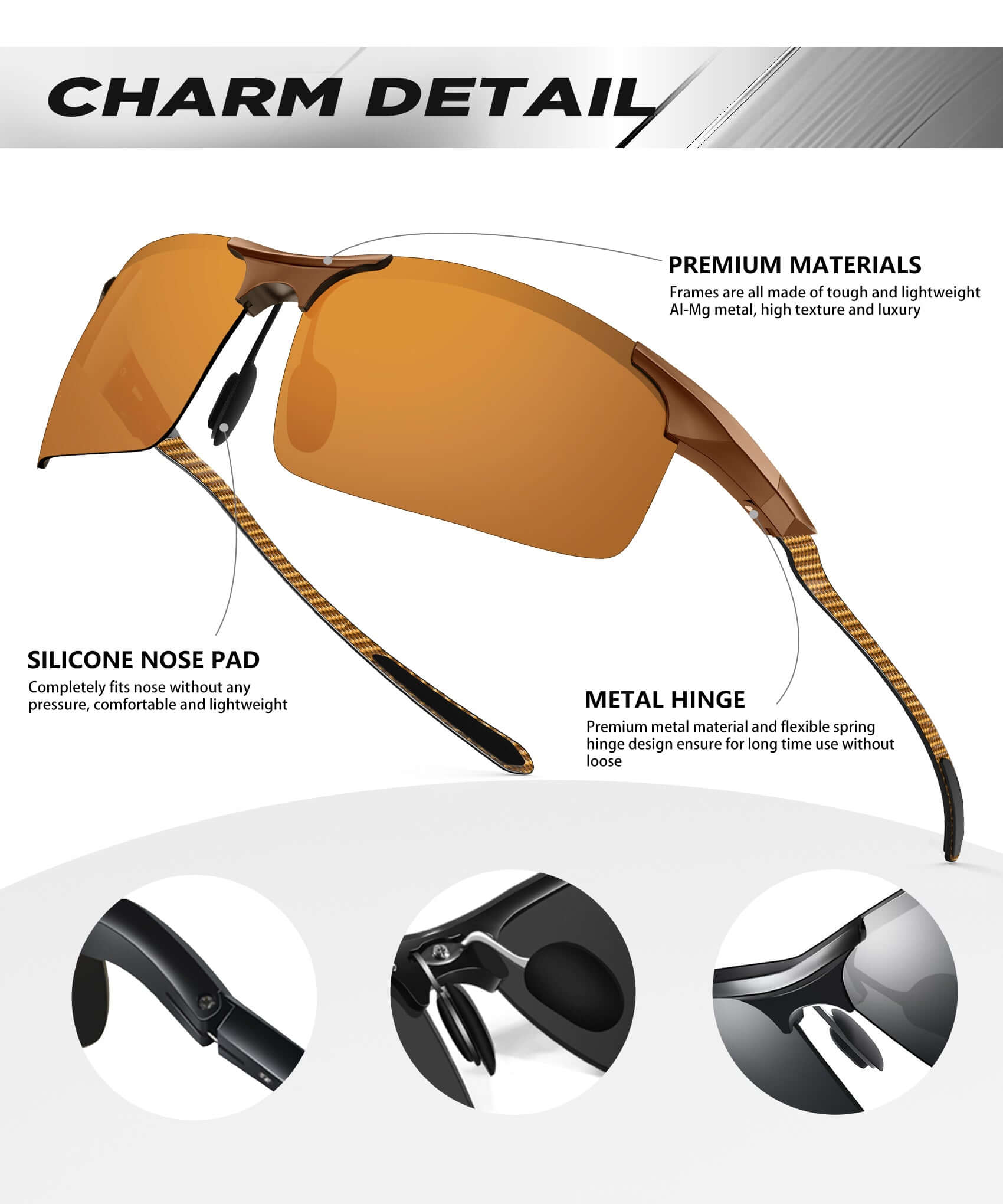 Lightweight Al-Mg Carbon Fiber Polarized Sunglasses A69