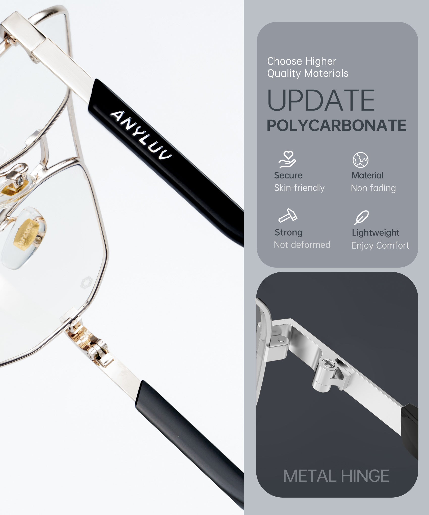 ANYLUV Reading Glasses Men/Women, Anti Eyestrain Blue Light for Women, Metal Cheaters Reading Computer Glasses(WMAN135-3-L150)