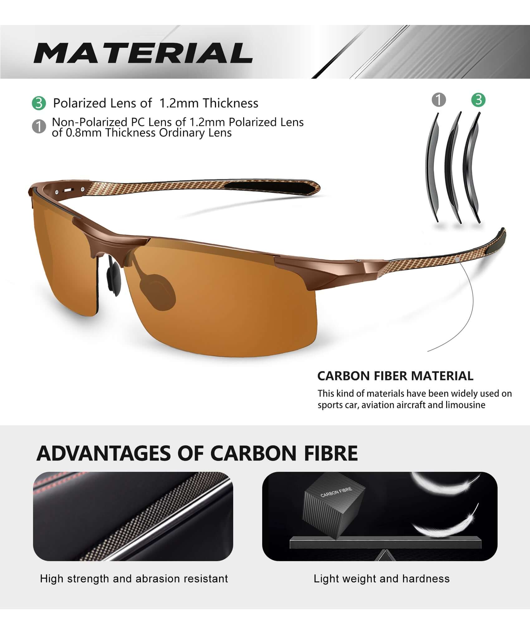 Lightweight Al-Mg Carbon Fiber Polarized Sunglasses A69