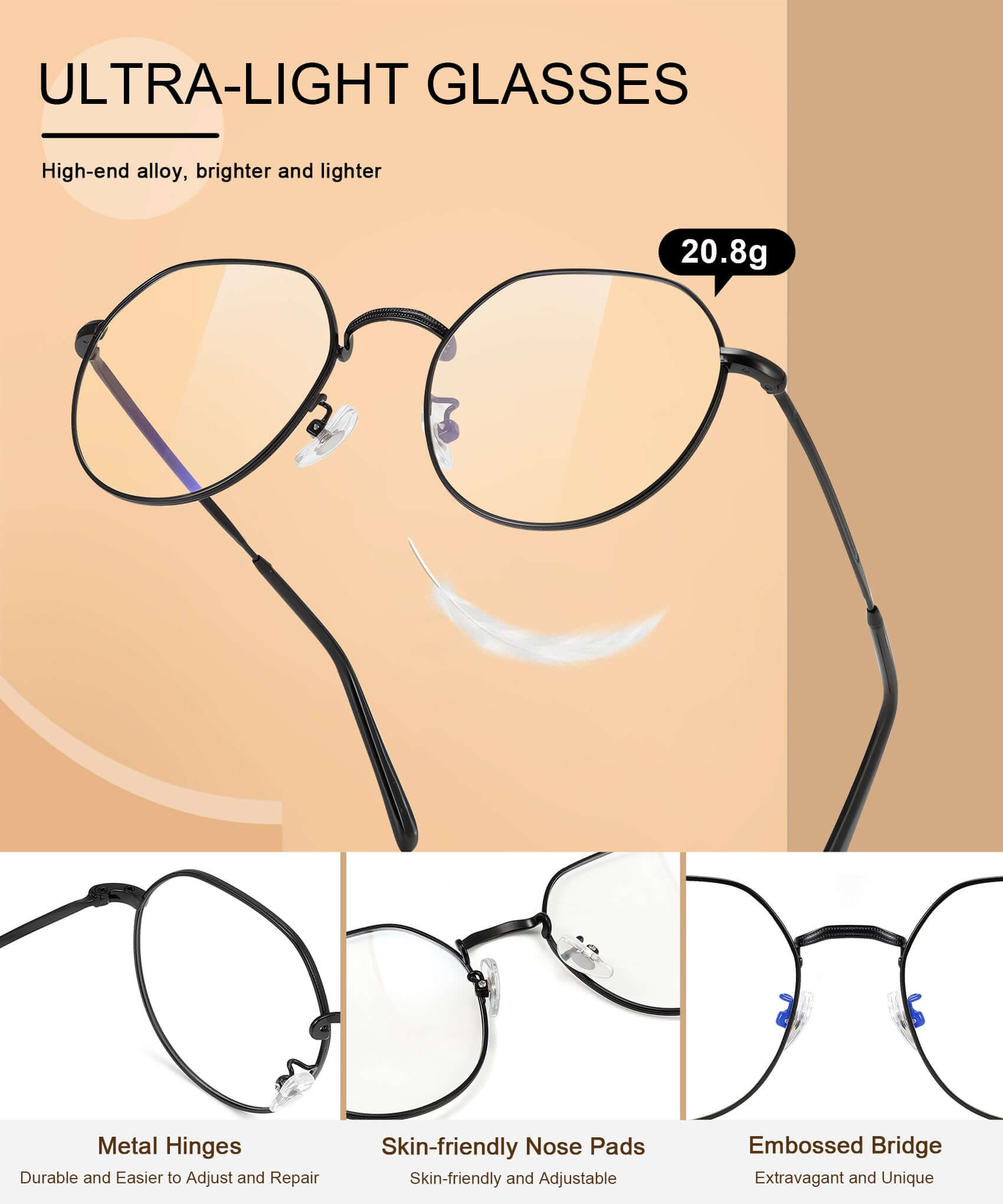 ANYLUV Rayne Blue Light Blocking Glasses Detailed Display