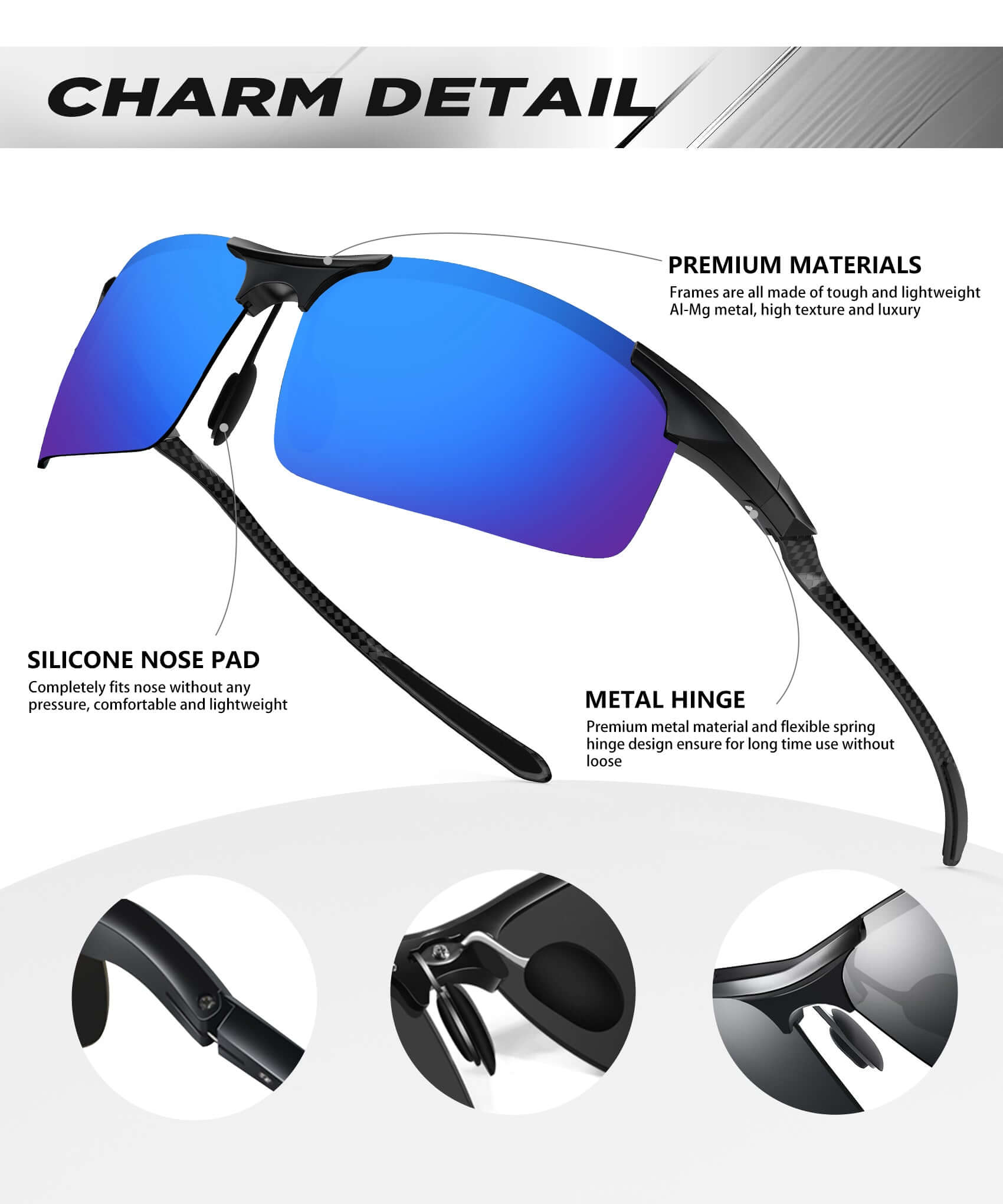 Lightweight Al-Mg Carbon Fiber Polarized Sunglasses A69