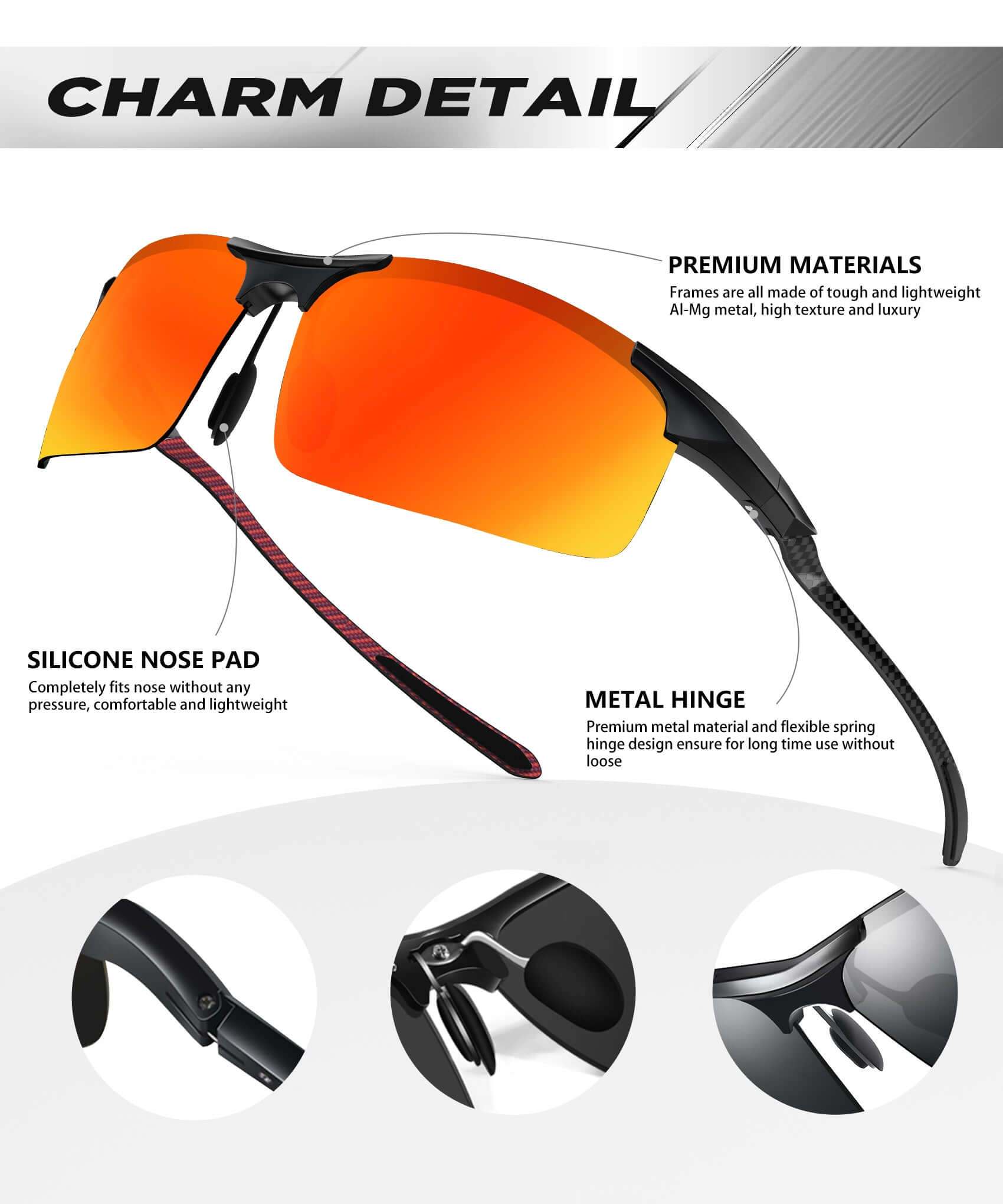 Lightweight Al-Mg Carbon Fiber Polarized Sunglasses A69