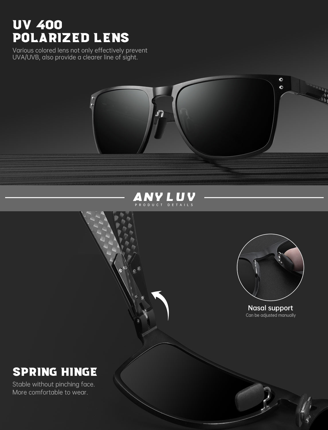 Luxury Carbon Fiber Temple Sunglasses S52-3